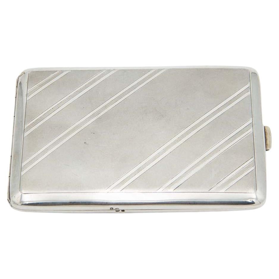 Rectangular silver cigarette case with diagonal patterns