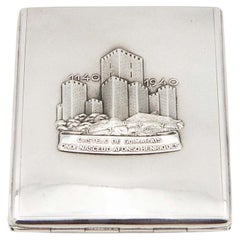 Rectangular silver cigarette case with high reliefs
