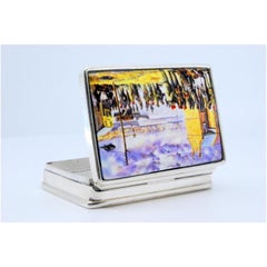 Rectangular silver pill box with marine life motifs