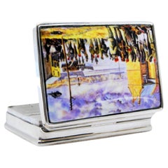 Rectangular silver pill box with marine life motifs