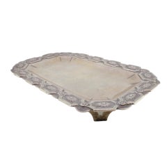 Rectangular silver tray w/ floral edge reliefs on 4 openwork feet