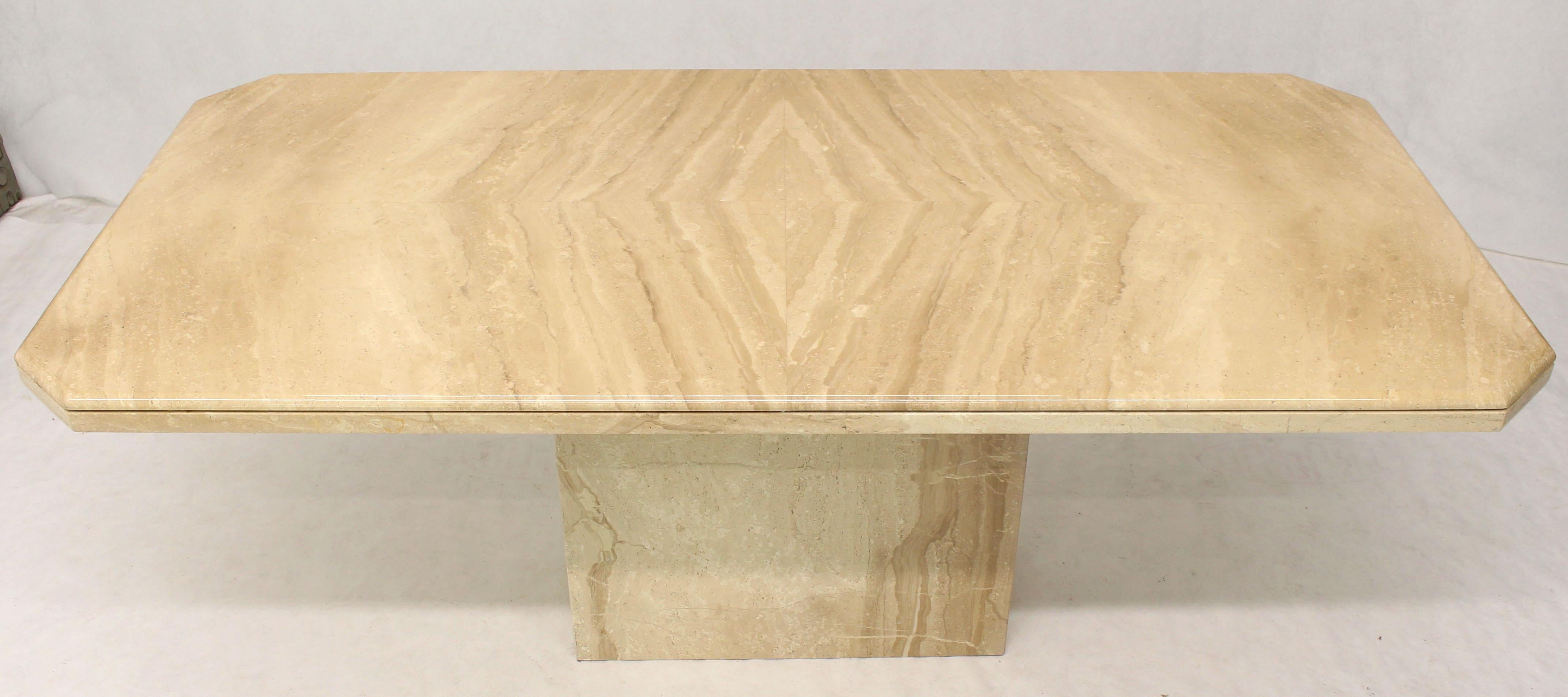 20th Century Rectangular Single Marble Pedestal and Top Dining Conference Table Beige