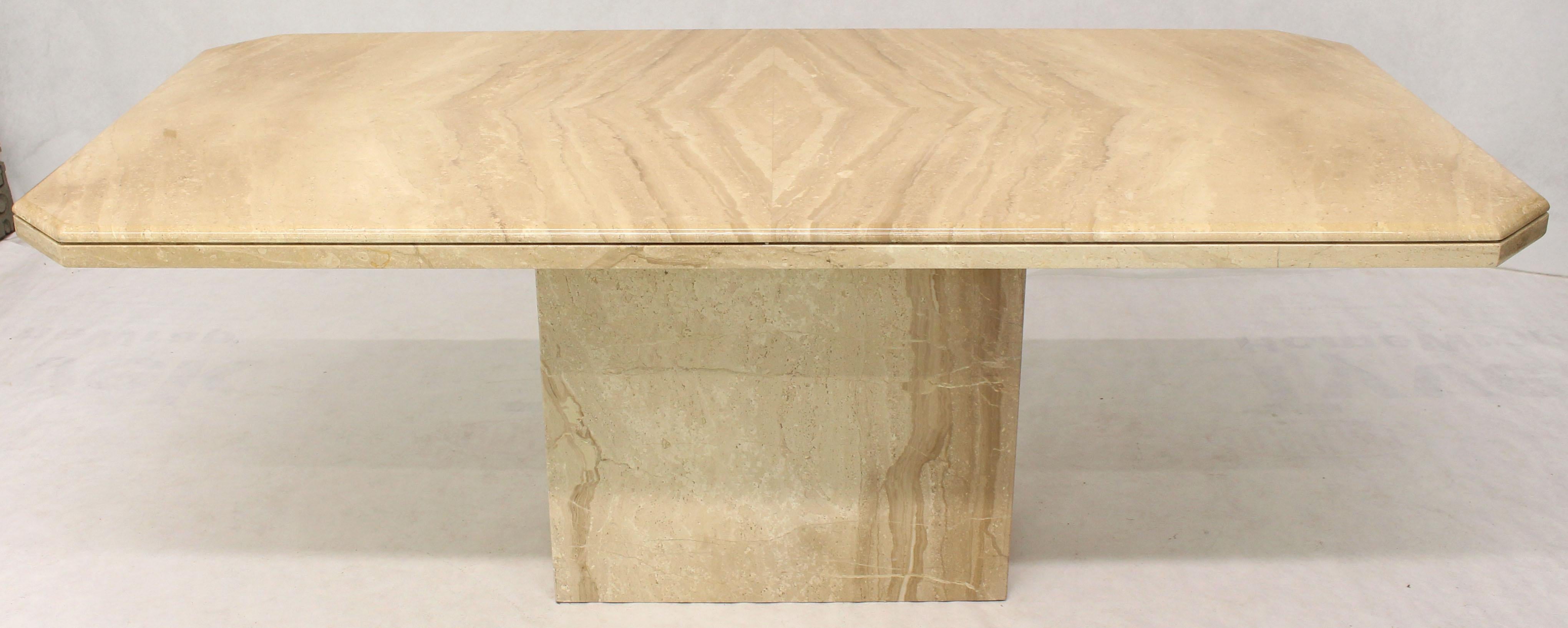 Mid-Century Modern large to medium beige rectangular marble travertine Knoll style dining or conference table.