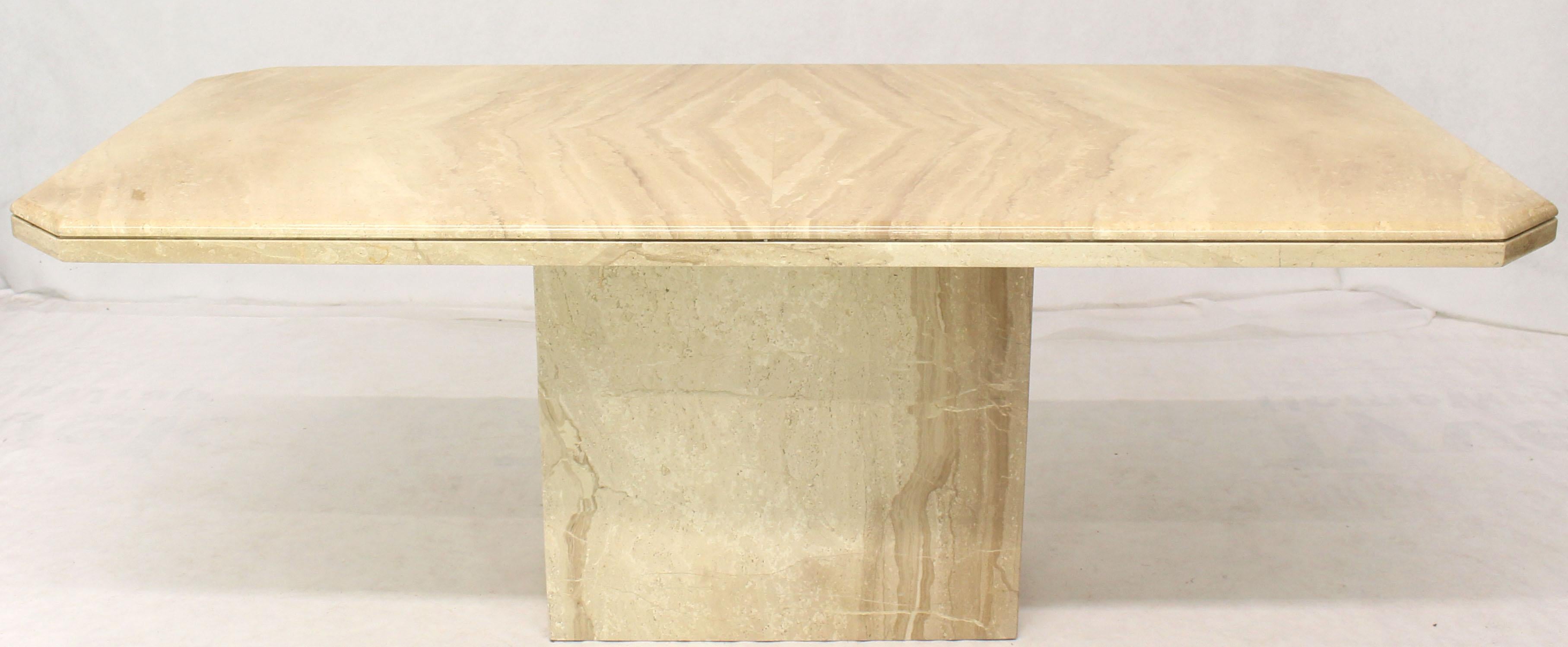 Mid-Century Modern Rectangular Single Marble Pedestal and Top Dining Conference Table Beige
