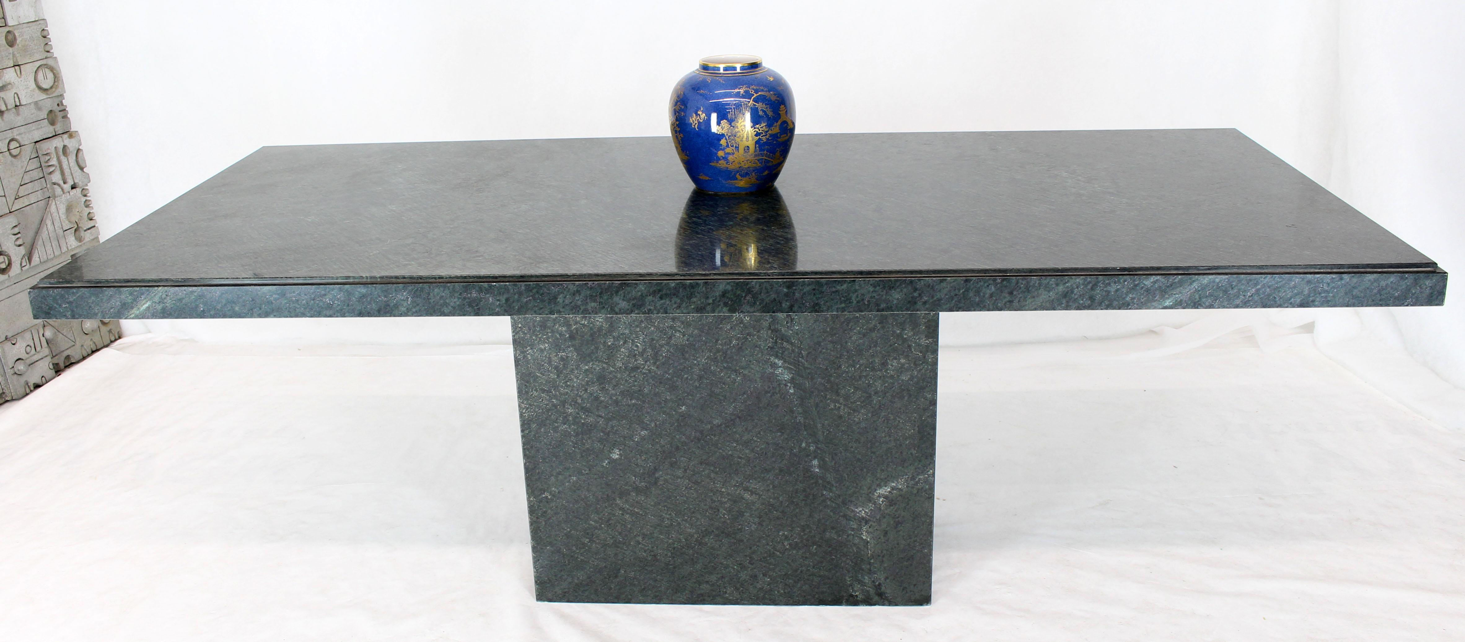 Rectangular Single Marble Pedestal and Top Dining Conference Table Deep Green For Sale 1