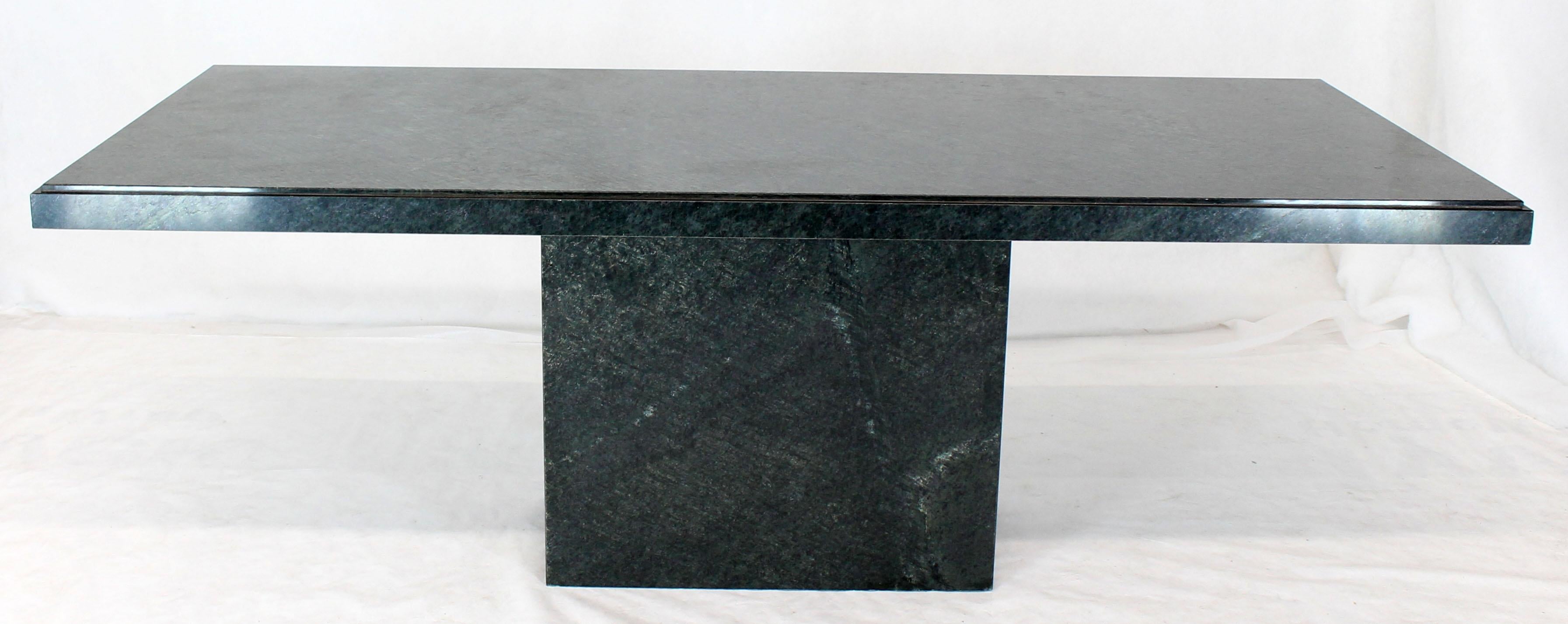 Mid-Century Modern Rectangular Single Marble Pedestal and Top Dining Conference Table Deep Green For Sale
