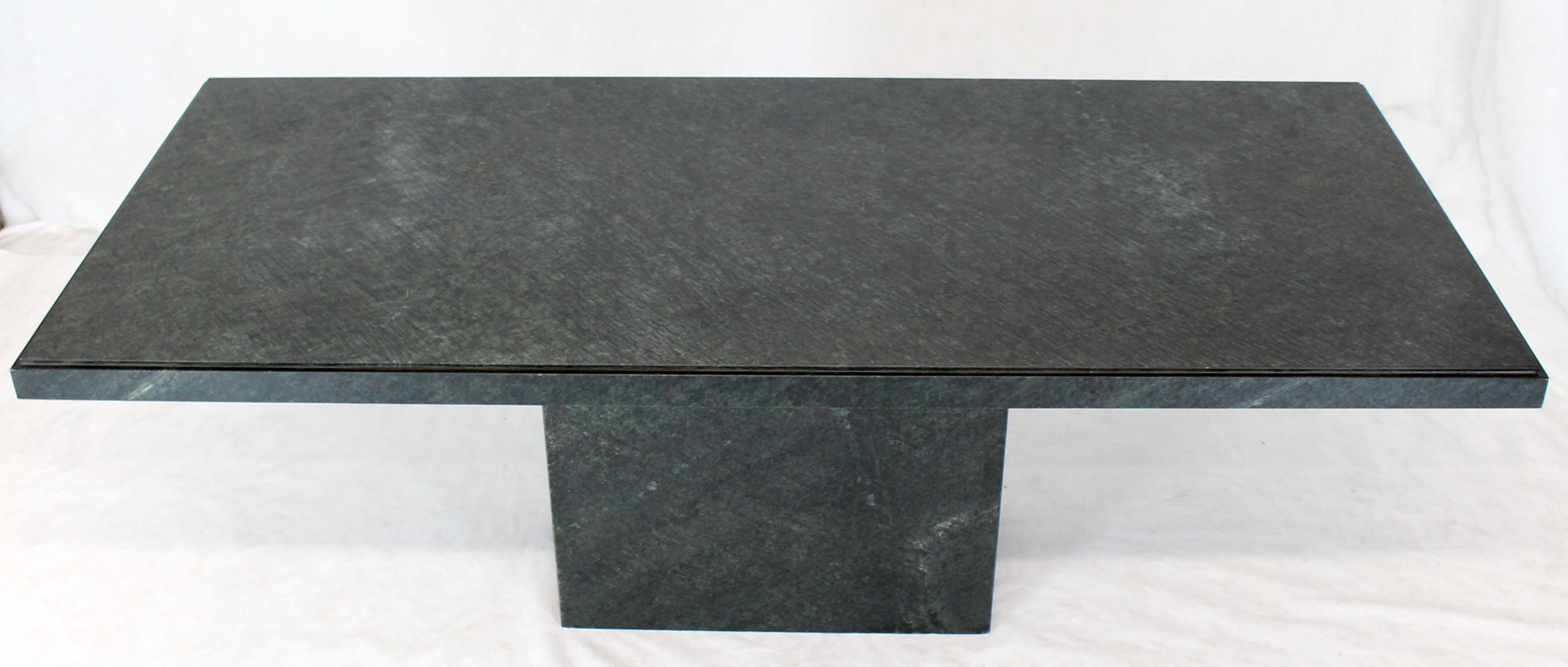 Italian Rectangular Single Marble Pedestal and Top Dining Conference Table Deep Green For Sale