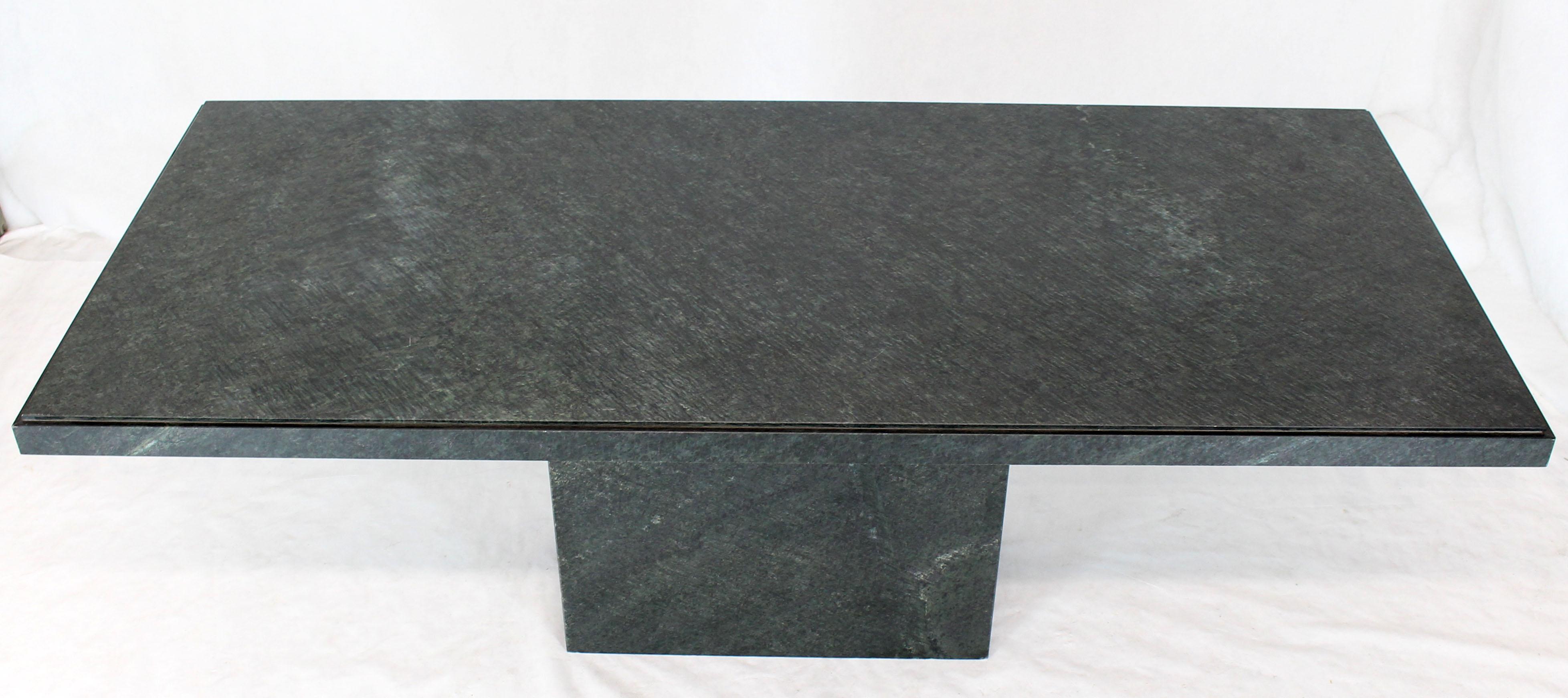 Polished Rectangular Single Marble Pedestal and Top Dining Conference Table Deep Green For Sale