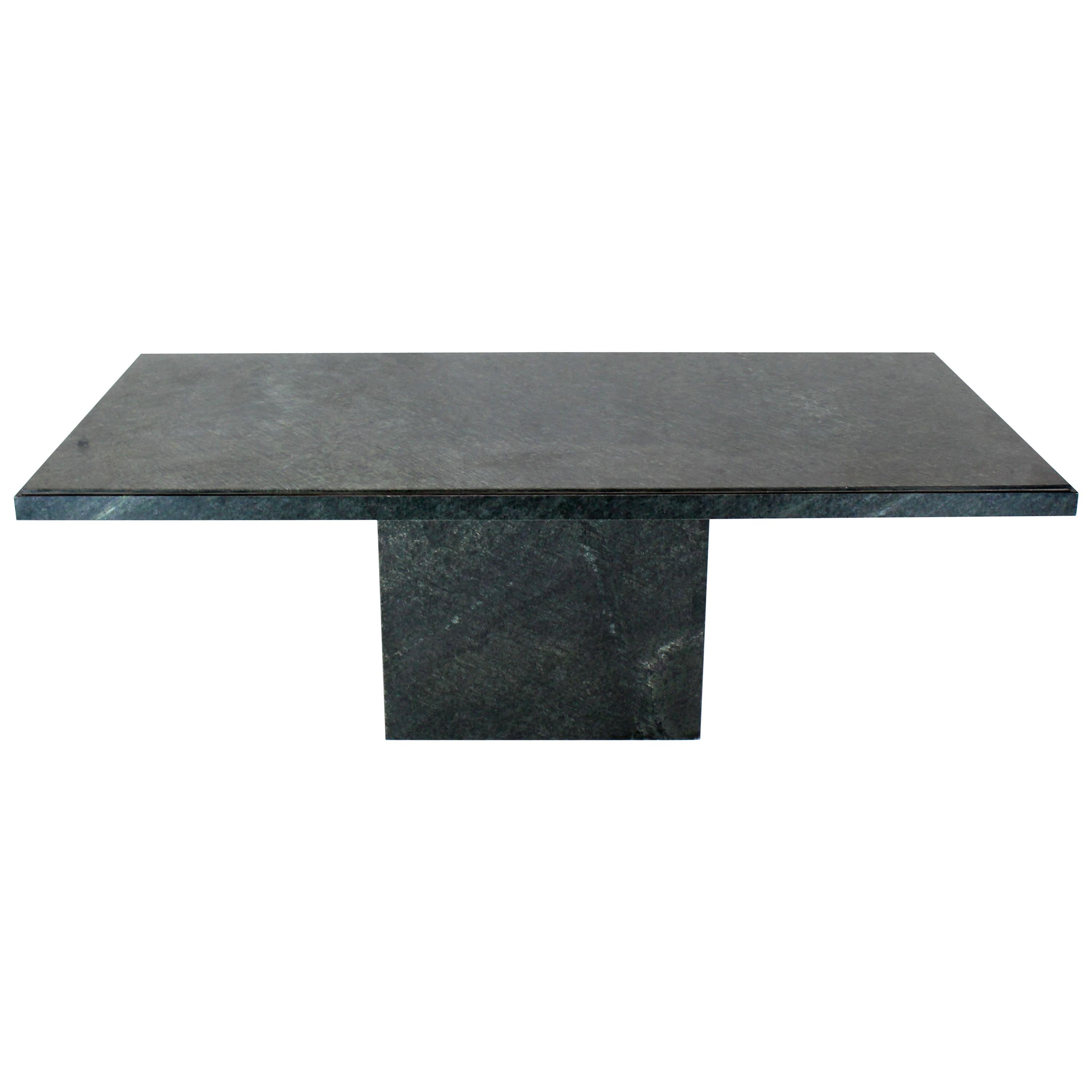 Rectangular Single Marble Pedestal and Top Dining Conference Table Deep Green For Sale