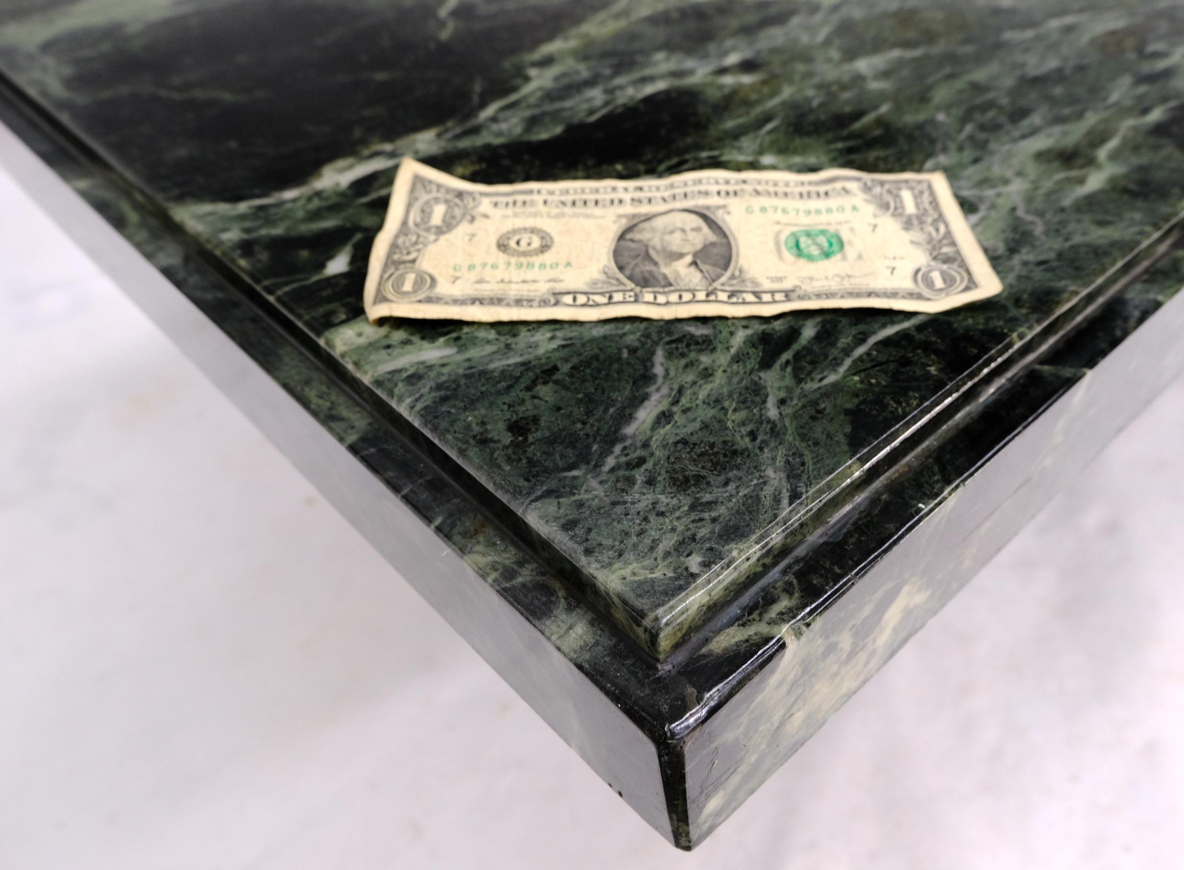 Italian Rectangular Single Pedestal Base Dark Green to Black Marble Top Coffee Table