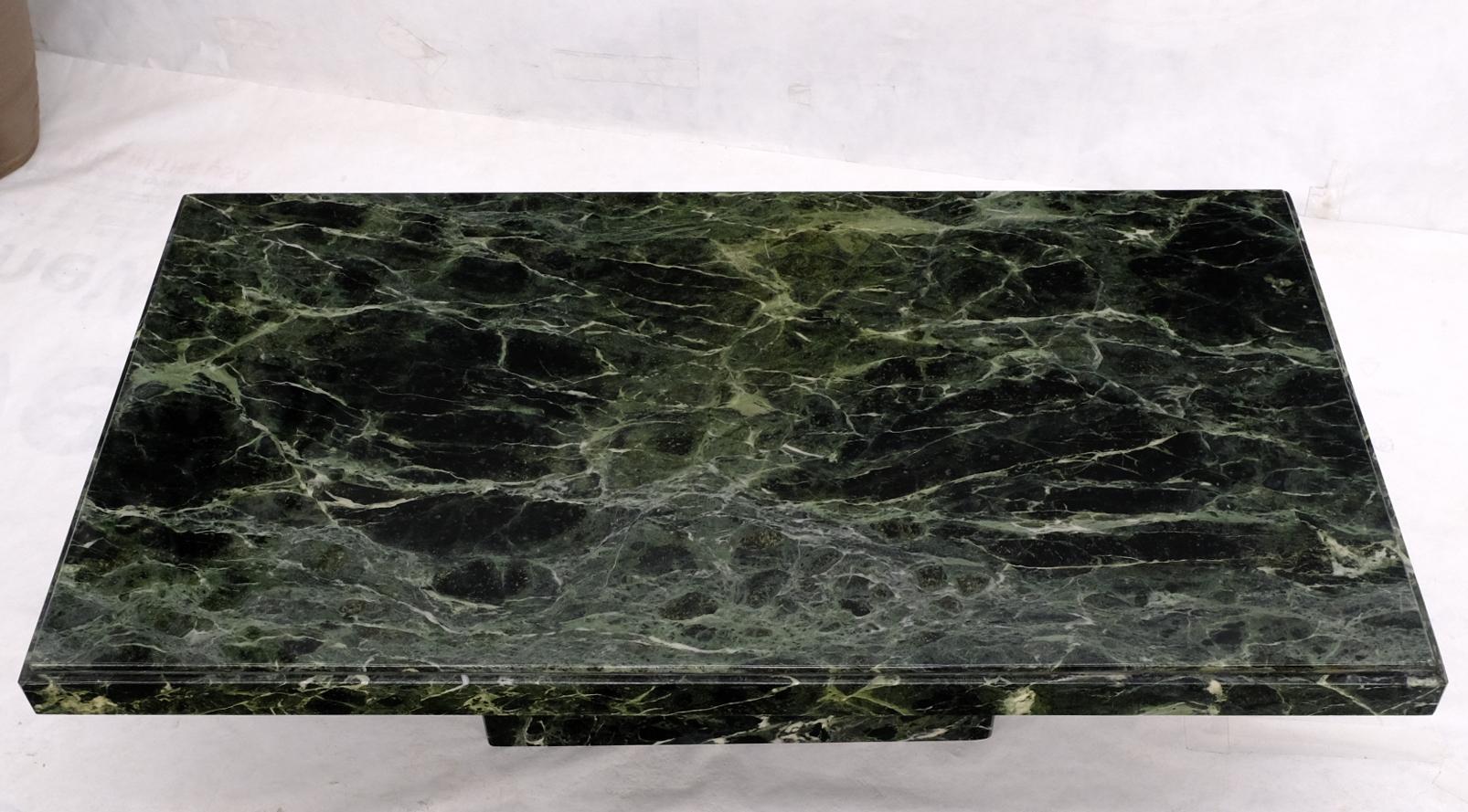 Polished Rectangular Single Pedestal Base Dark Green to Black Marble Top Coffee Table