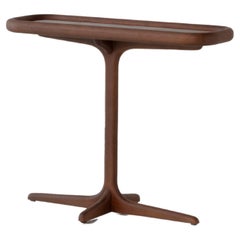 Rectangular Small Side Table, Natural or Dark Oak Wood & Leather. 