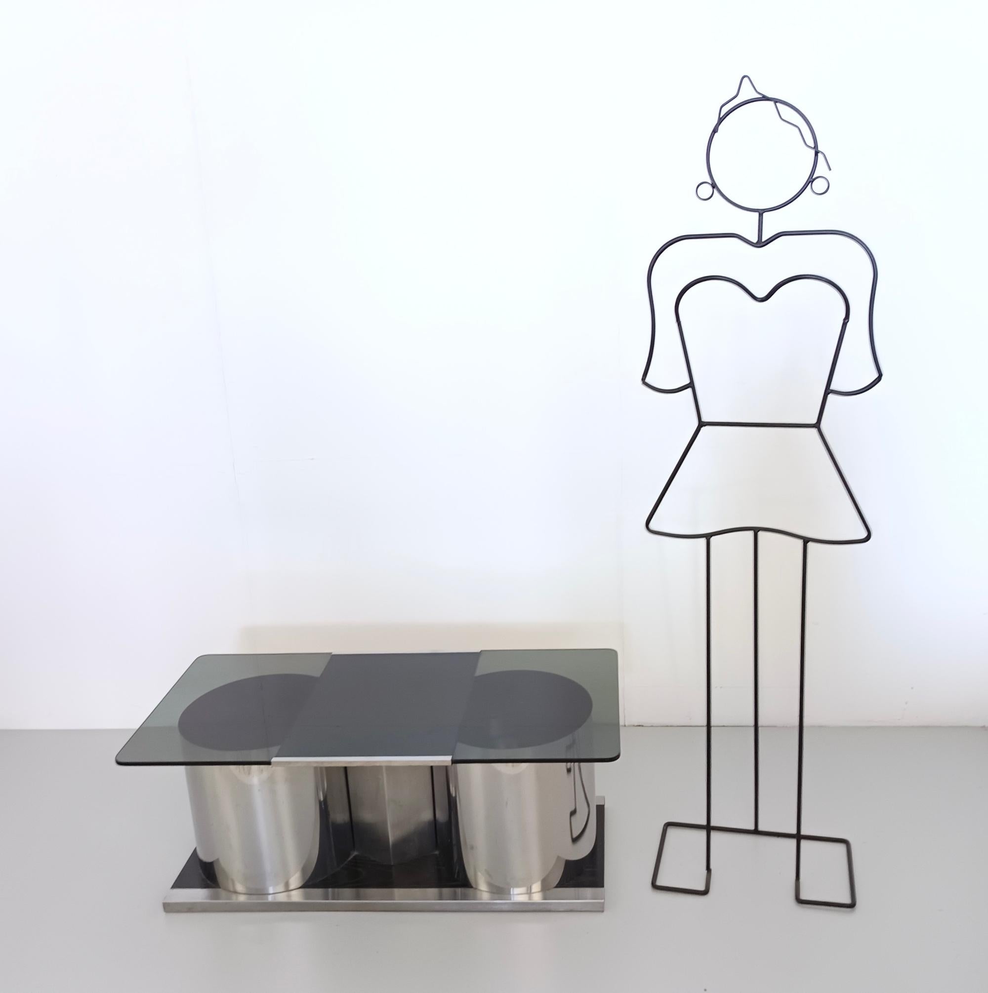 Post-Modern Rectangular Smoked Glass Coffee Table / Dry Bar in the style of François Monnet For Sale