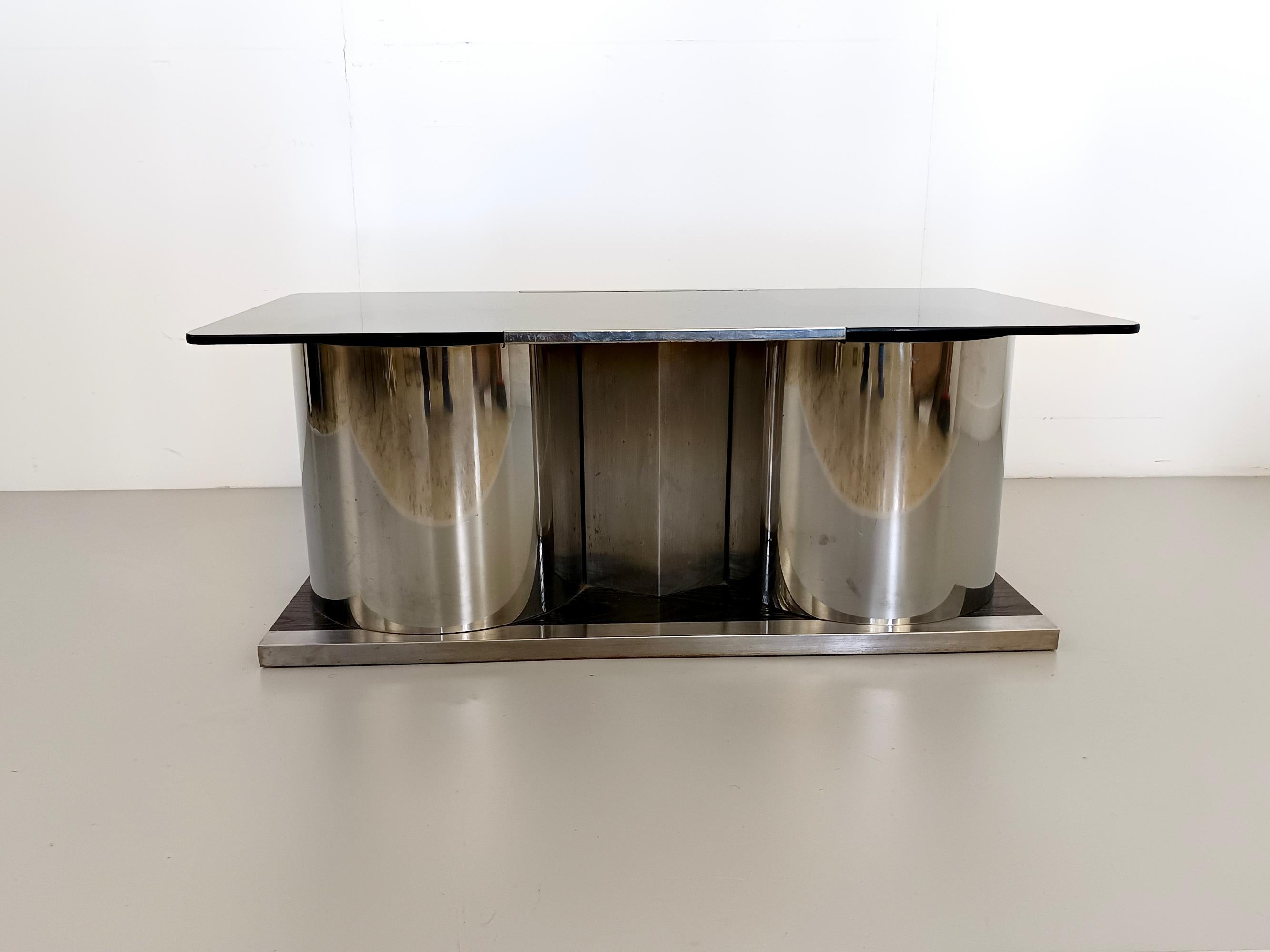 Italian Rectangular Smoked Glass Coffee Table / Dry Bar in the style of François Monnet For Sale