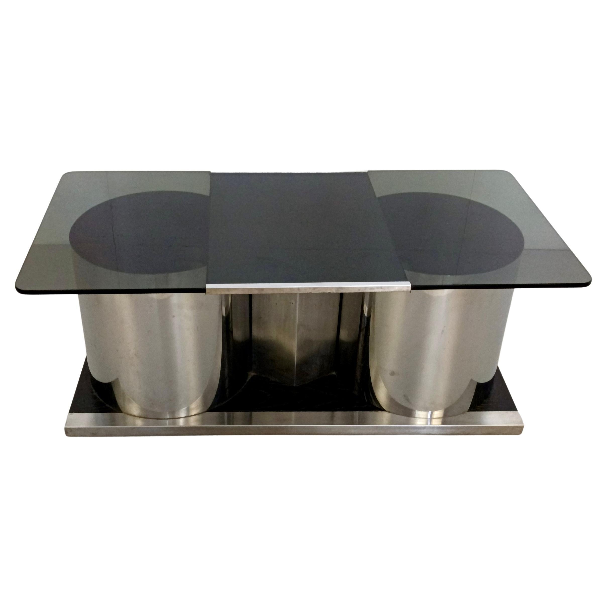 Mesa de centro / barra seca rectangular de cristal ahumado al estilo de François Monnet