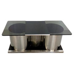 Rechteckiger Couchtisch aus Rauchglas / Dry Bar im Stil von François Monnet