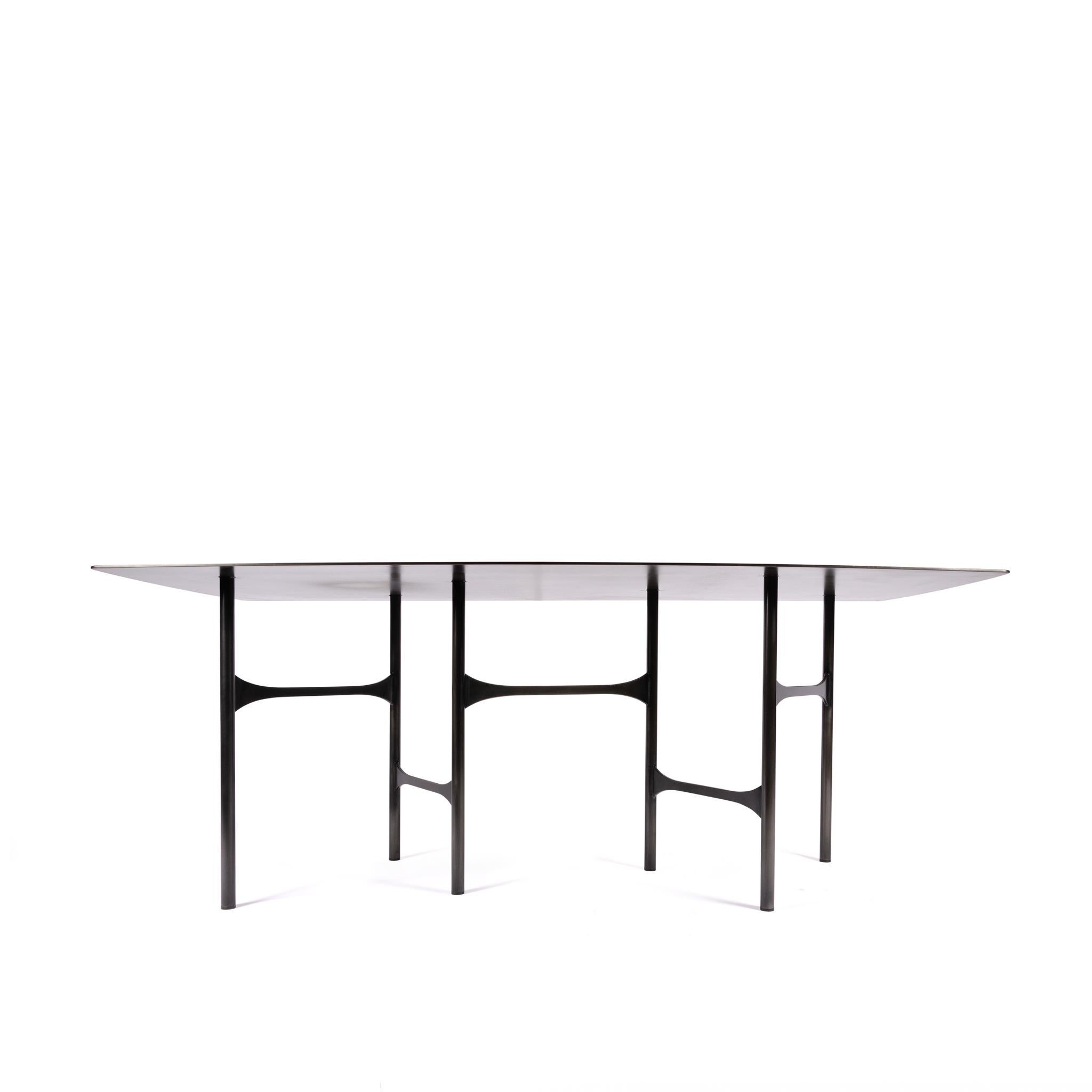 Modern Rectangular Smooth Metal Cross Beam Table in Linear Blackened Finish In Stock