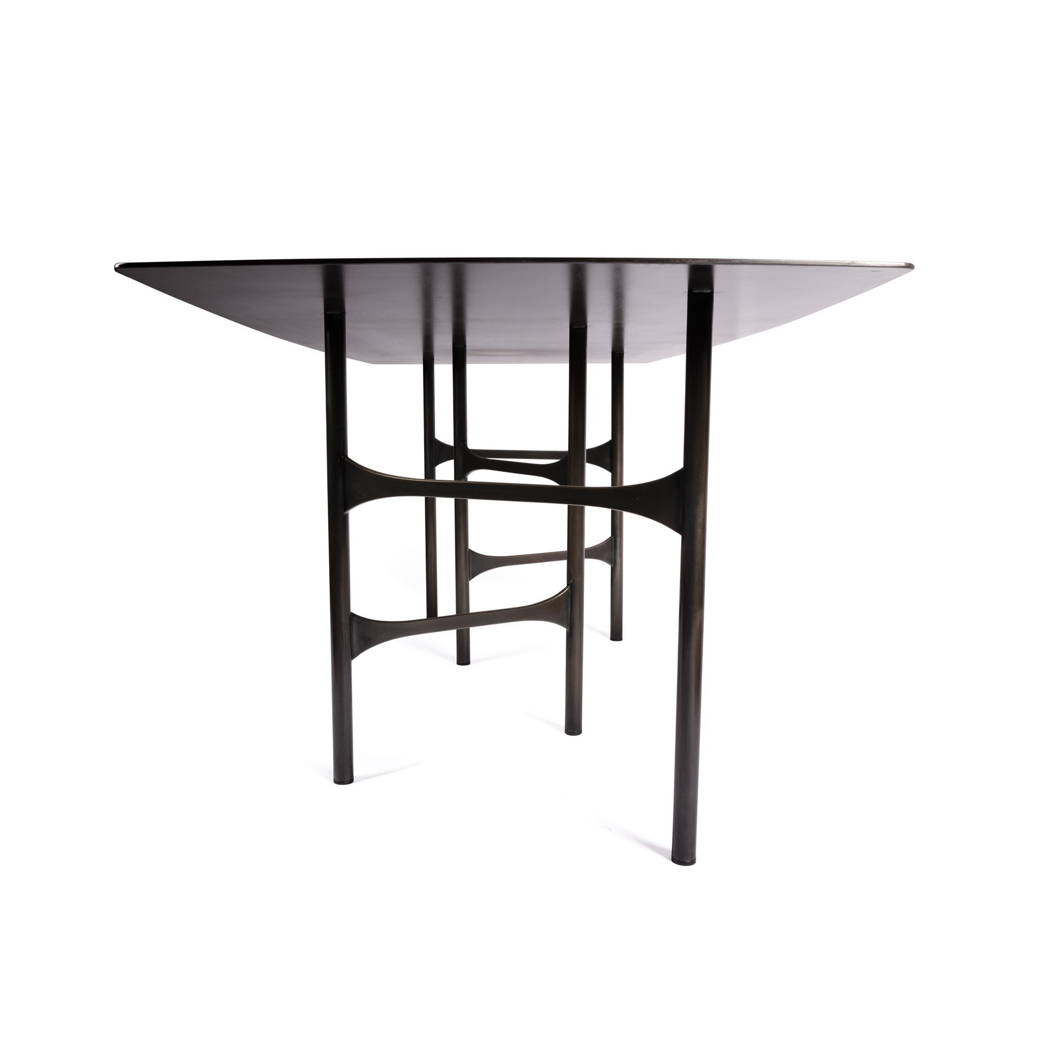 American Rectangular Smooth Metal Cross Beam Table in Linear Blackened Finish In Stock