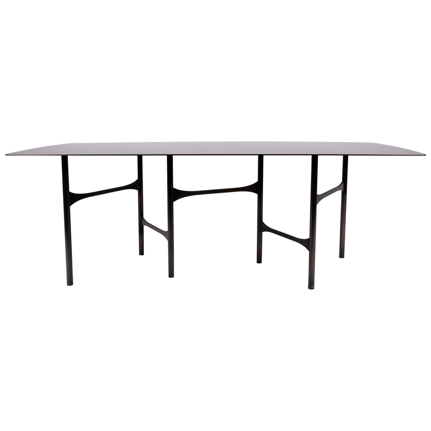 Rectangular Smooth Metal Cross Beam Table in Linear Blackened Finish In Stock