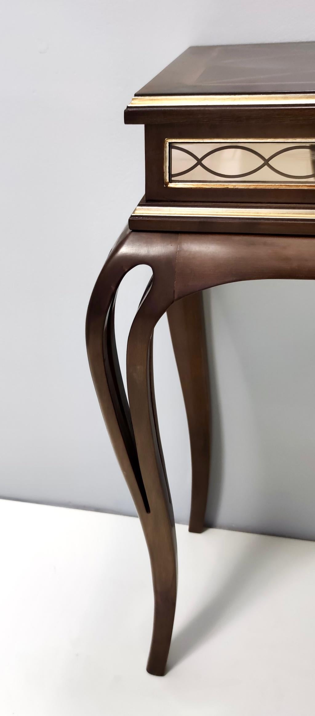 Table console rectangulaire en noyer massif avec motif de miroir gravé, Italie en vente 2
