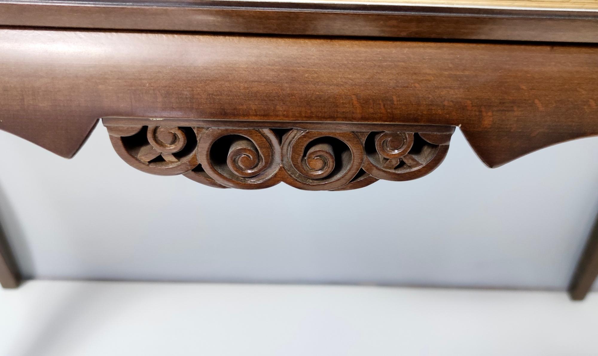 Table console rectangulaire en noyer massif avec motif de miroir gravé, Italie en vente 3