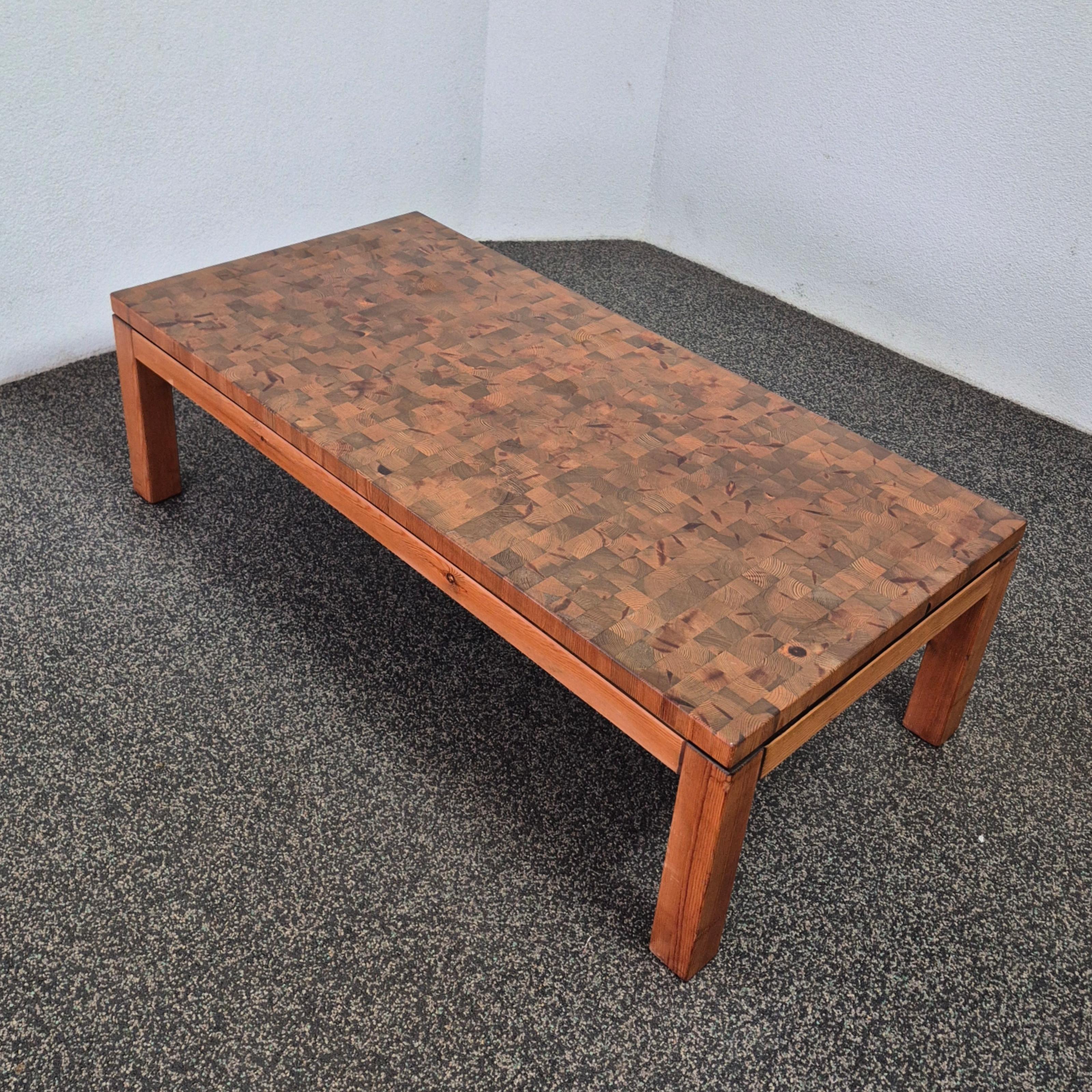 Dutch Rectangular solid wood mosaic coffee table, Netherlands 1960s For Sale