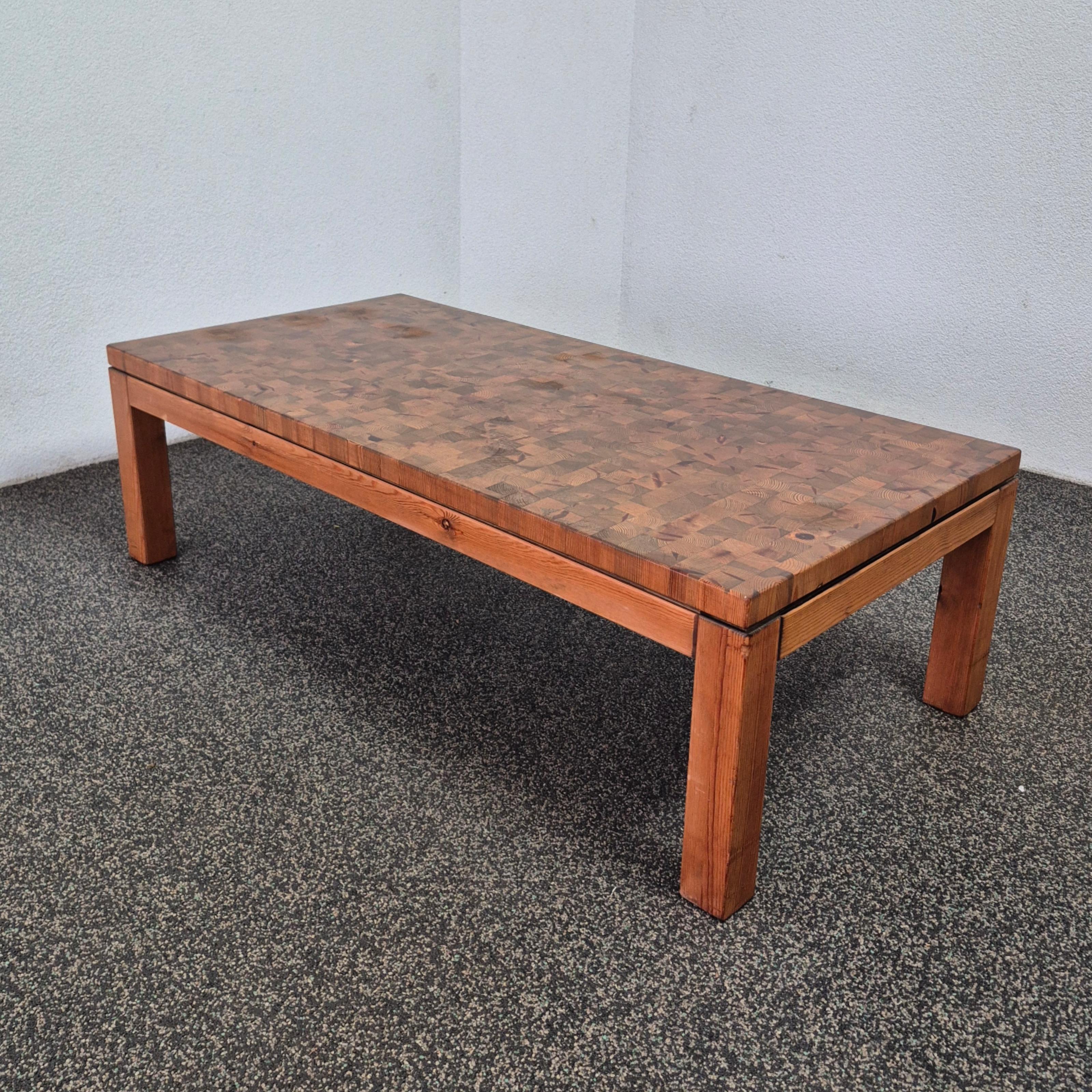 20th Century Rectangular solid wood mosaic coffee table, Netherlands 1960s For Sale