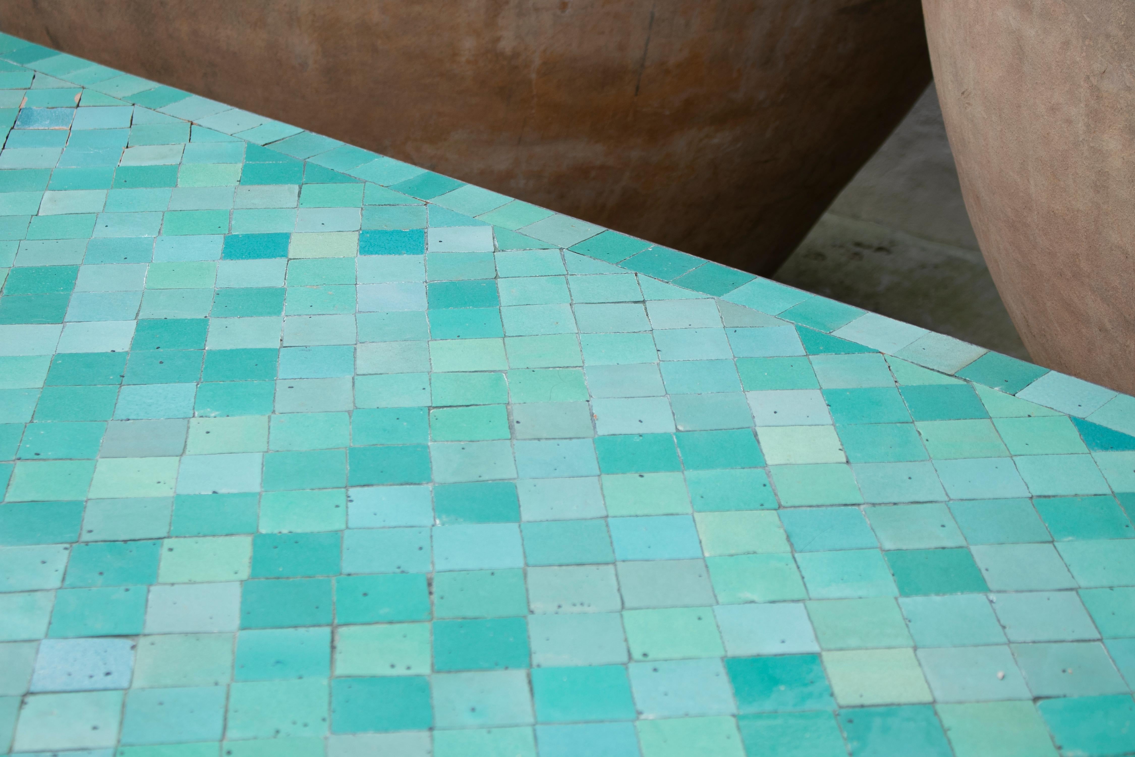 Rectangular Spanish Green Glazed Zellige Tiled Iron Outdoor Table 3
