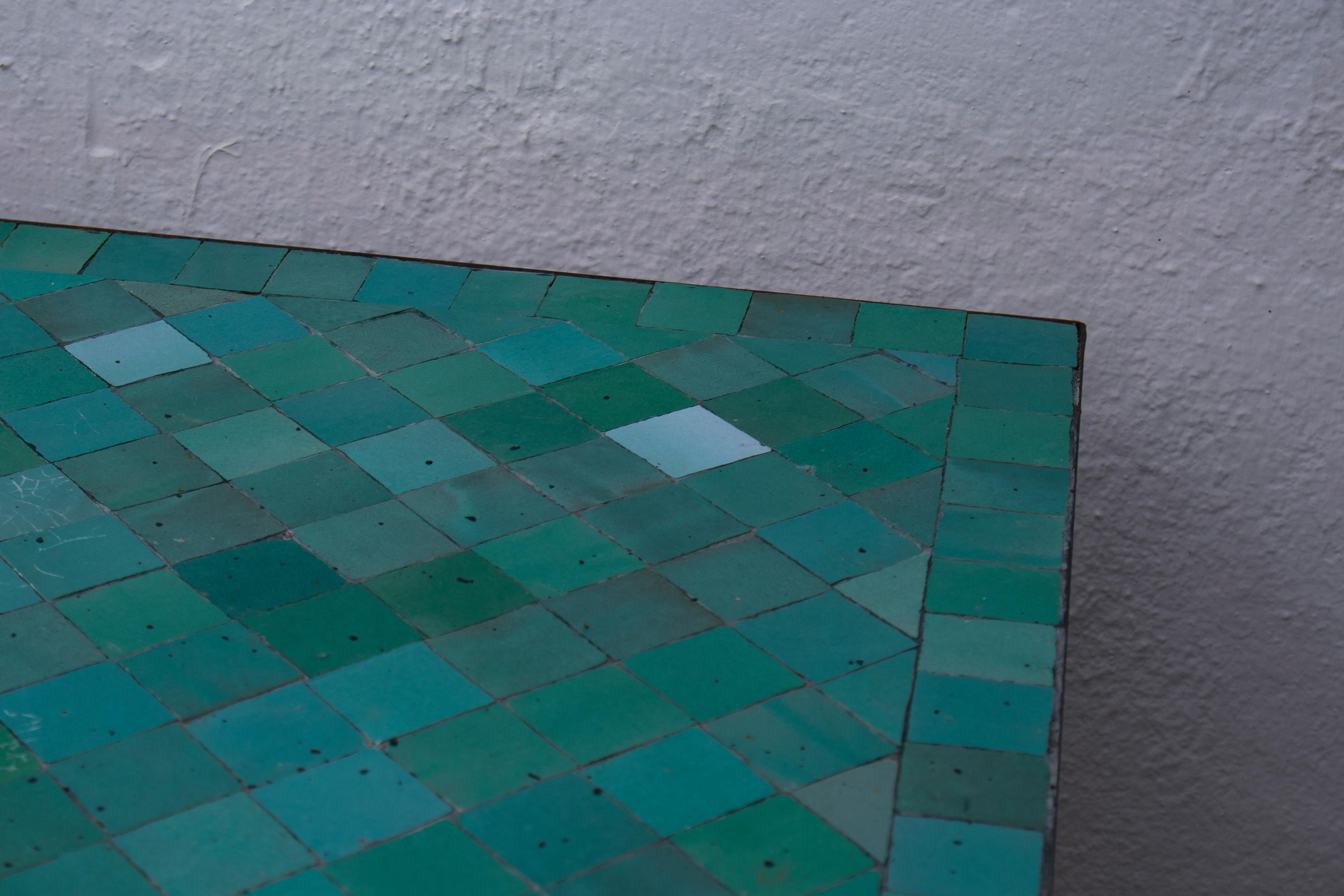Rectangular Spanish Green Glazed Zellige Tiled Iron Outdoor Table 7