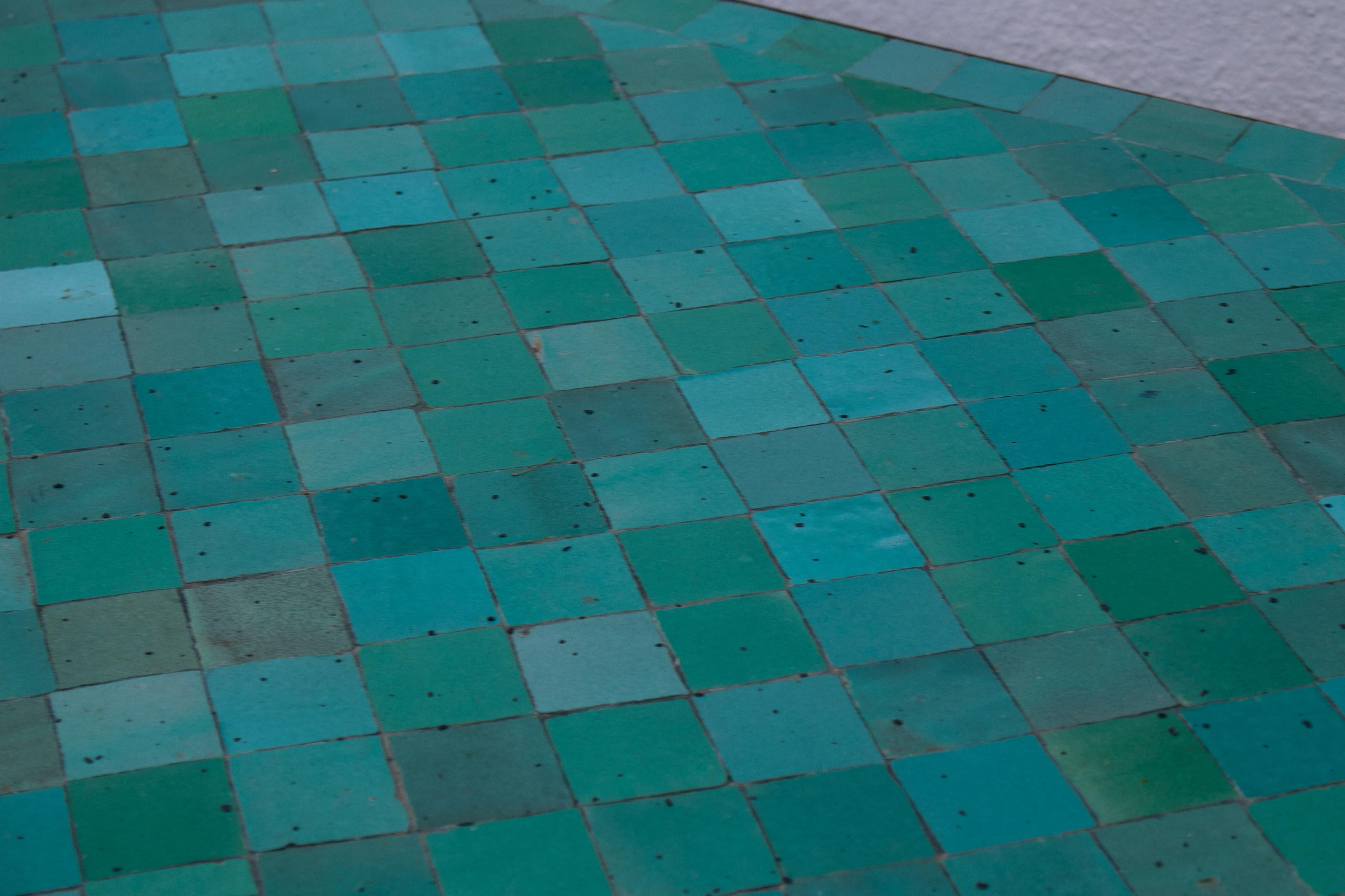 Rectangular Spanish Green Glazed Zellige Tiled Iron Outdoor Table 9