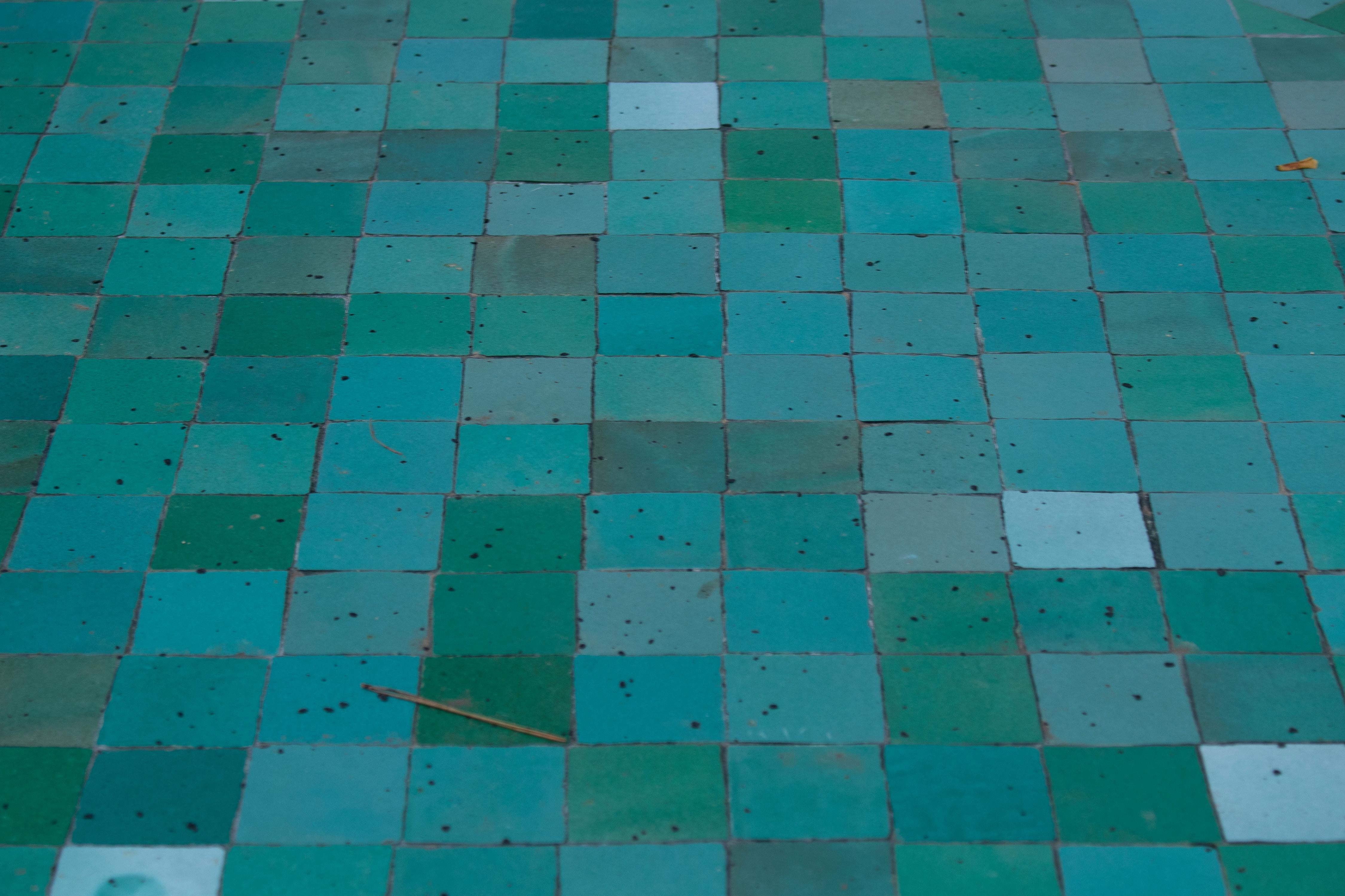 Rectangular Spanish Green Glazed Zellige Tiled Iron Outdoor Table 11