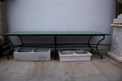 Rectangular Spanish Green Glazed Zellige Tiled Iron Outdoor Table
