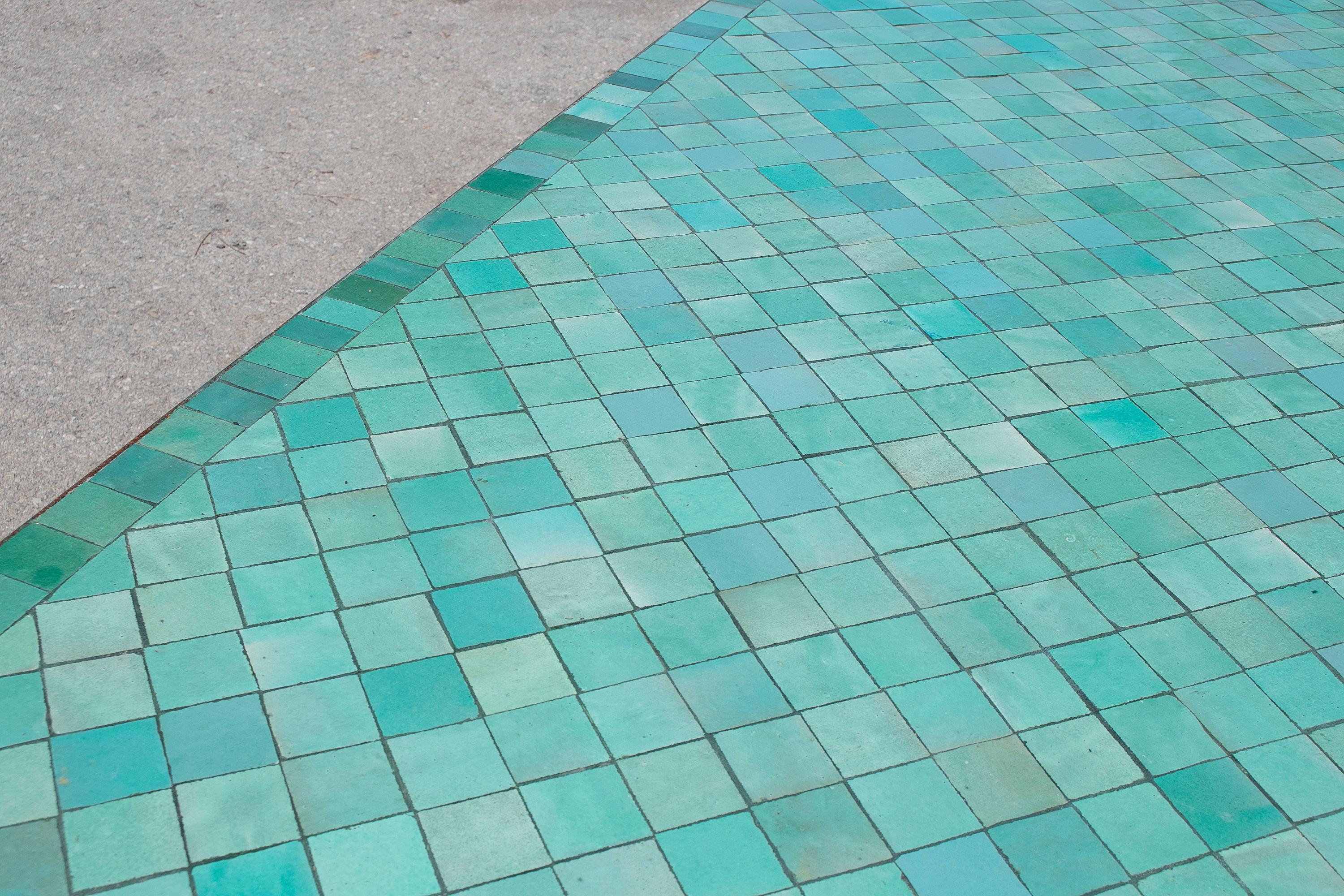 Rectangular Spanish Green Glazed Zellige Tiled Mosaic Iron Outdoor Table 2