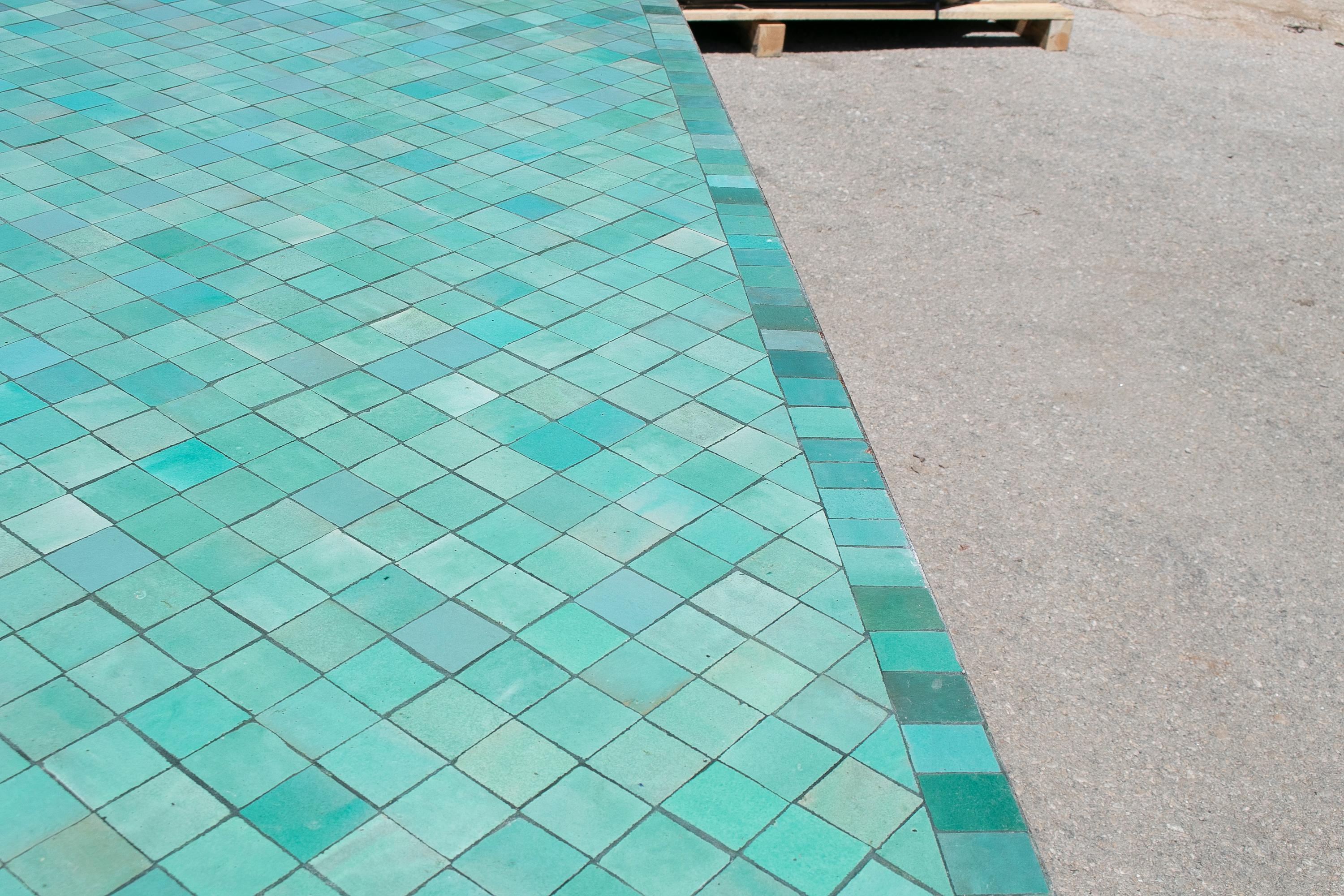 Rectangular Spanish Green Glazed Zellige Tiled Mosaic Iron Outdoor Table 3