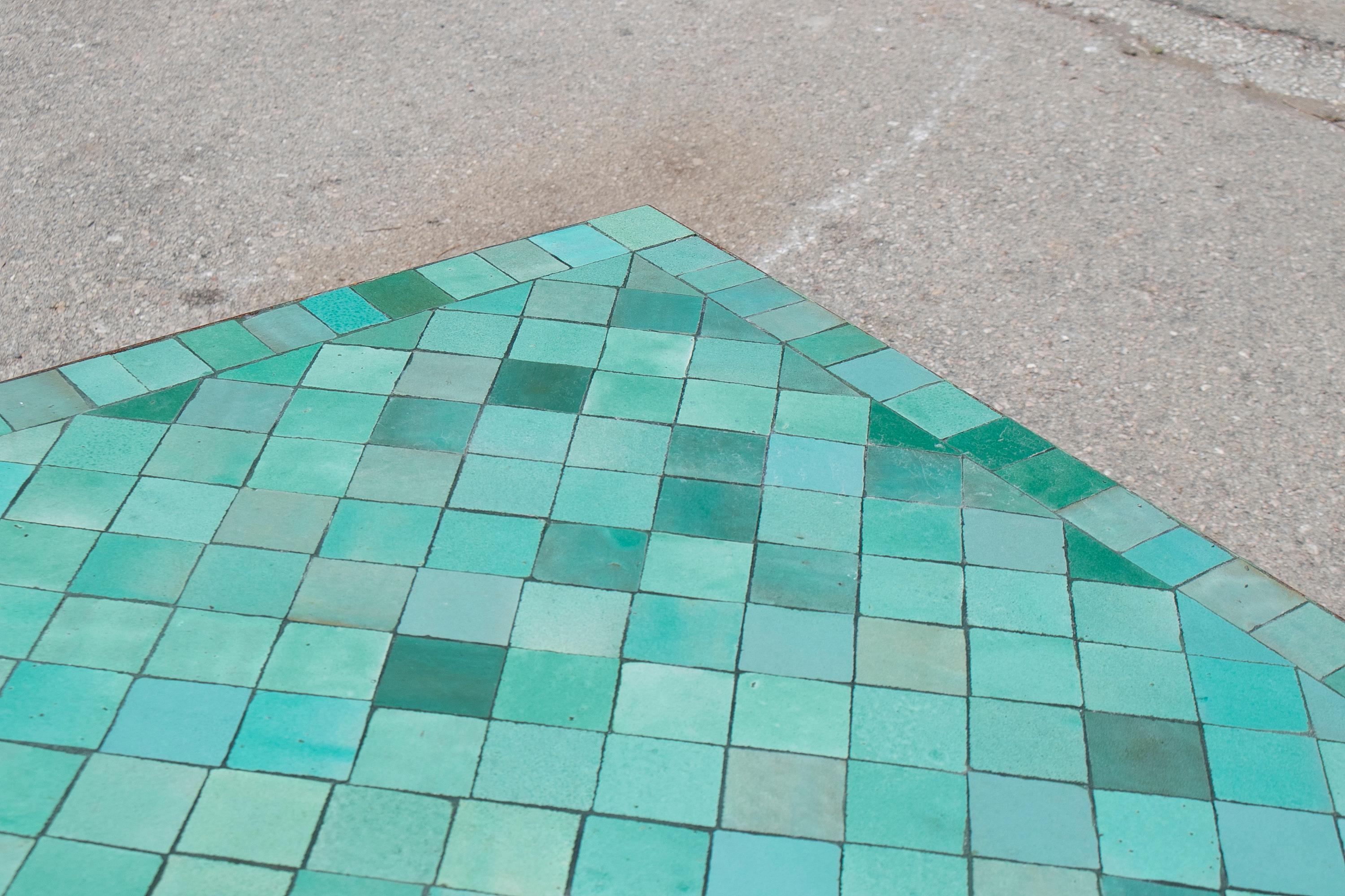 Rectangular Spanish Green Glazed Zellige Tiled Mosaic Iron Outdoor Table 5