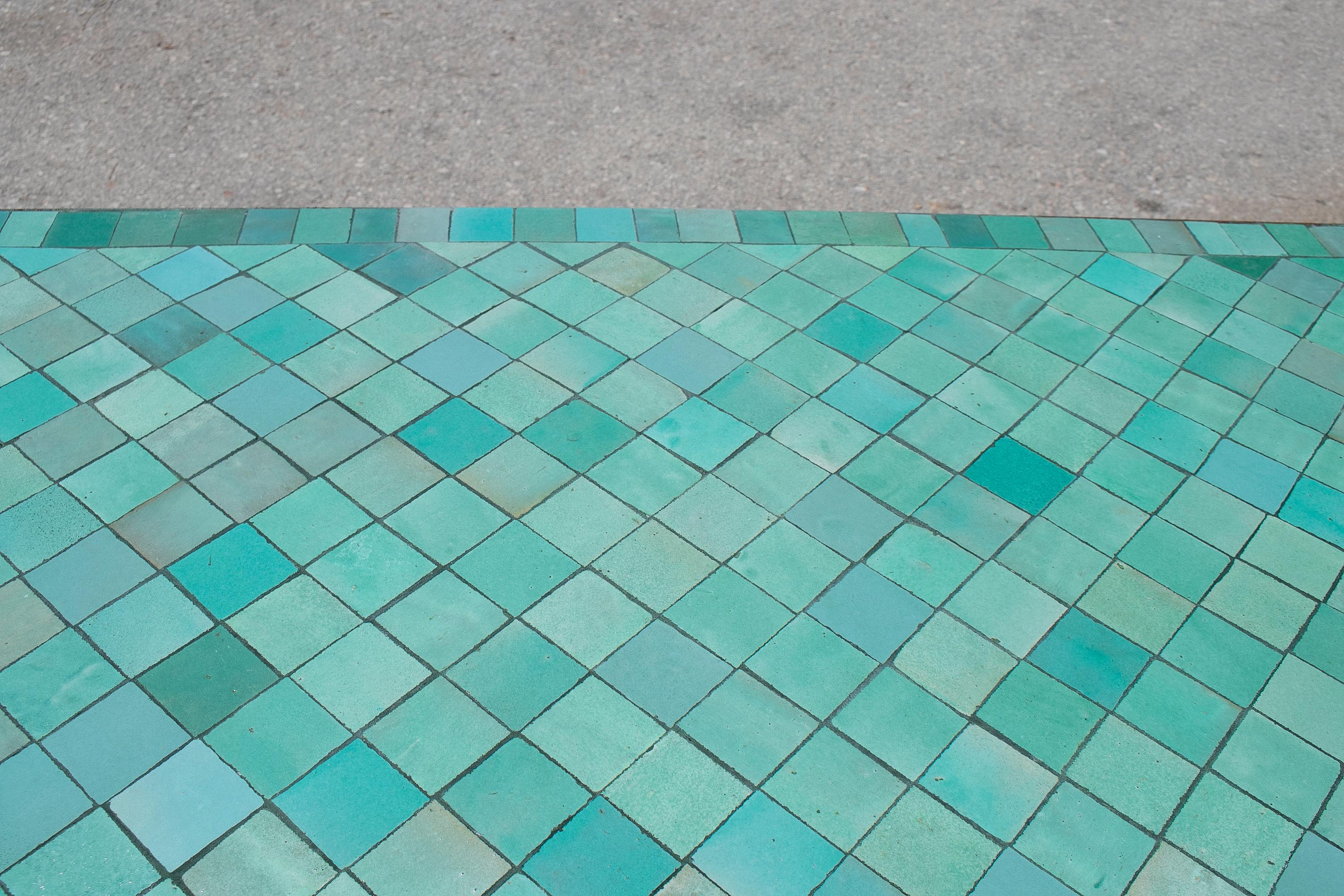 Rectangular Spanish Green Glazed Zellige Tiled Mosaic Iron Outdoor Table 6