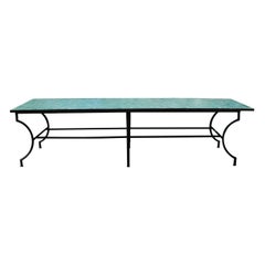 Rectangular Spanish Green Glazed Zellige Tiled Mosaic Iron Outdoor Table