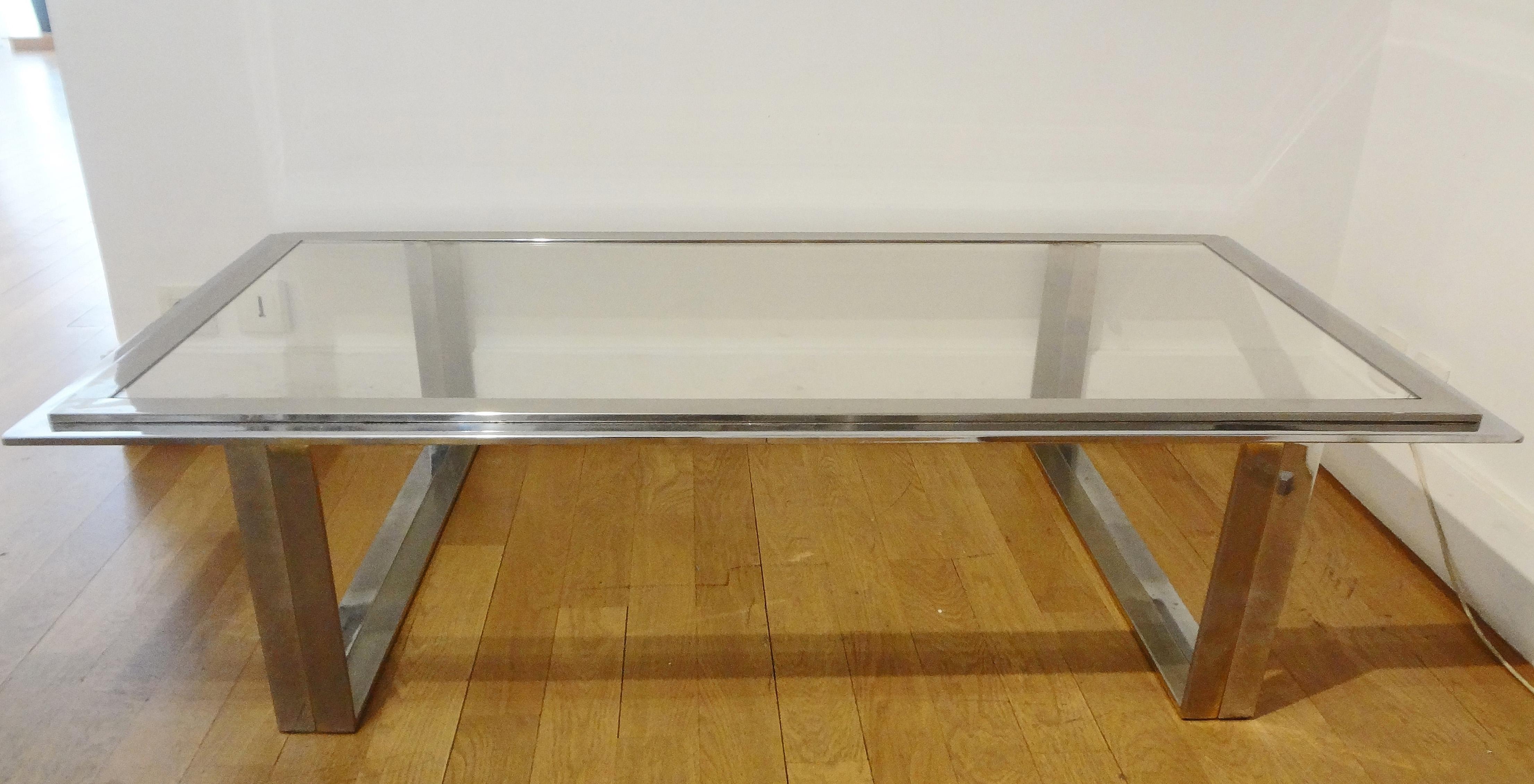 Italian Rectangular Steel Coffee Table by Romeo Rega, Italy, 1970s