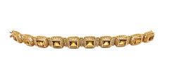 Rectangular Step Cut Citrine and Diamond Ornate Link Bracelet in 14 Karat Gold