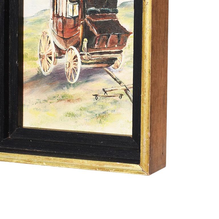 American Rectangular Still Life Framed Painting of a Stagecoach, Oklahoma For Sale