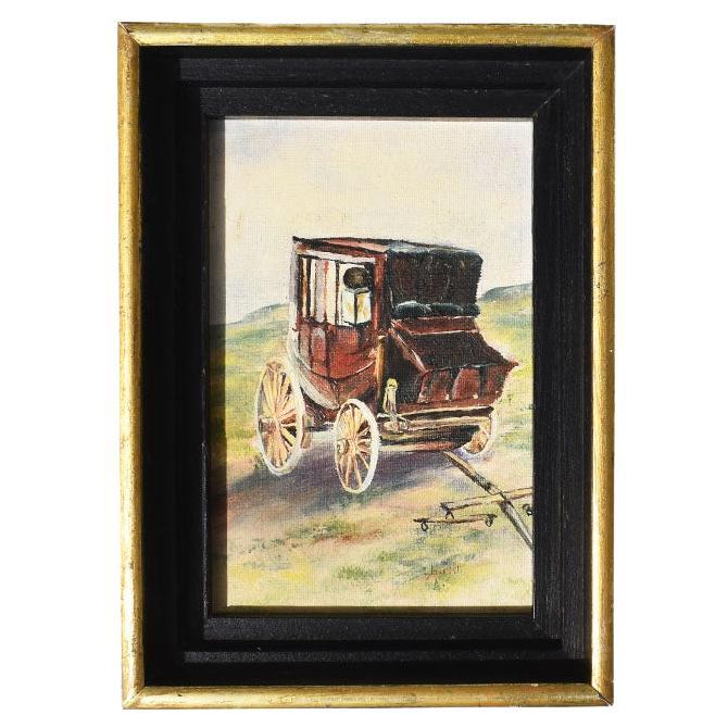 Rectangular Still Life Framed Painting of a Stagecoach, Oklahoma