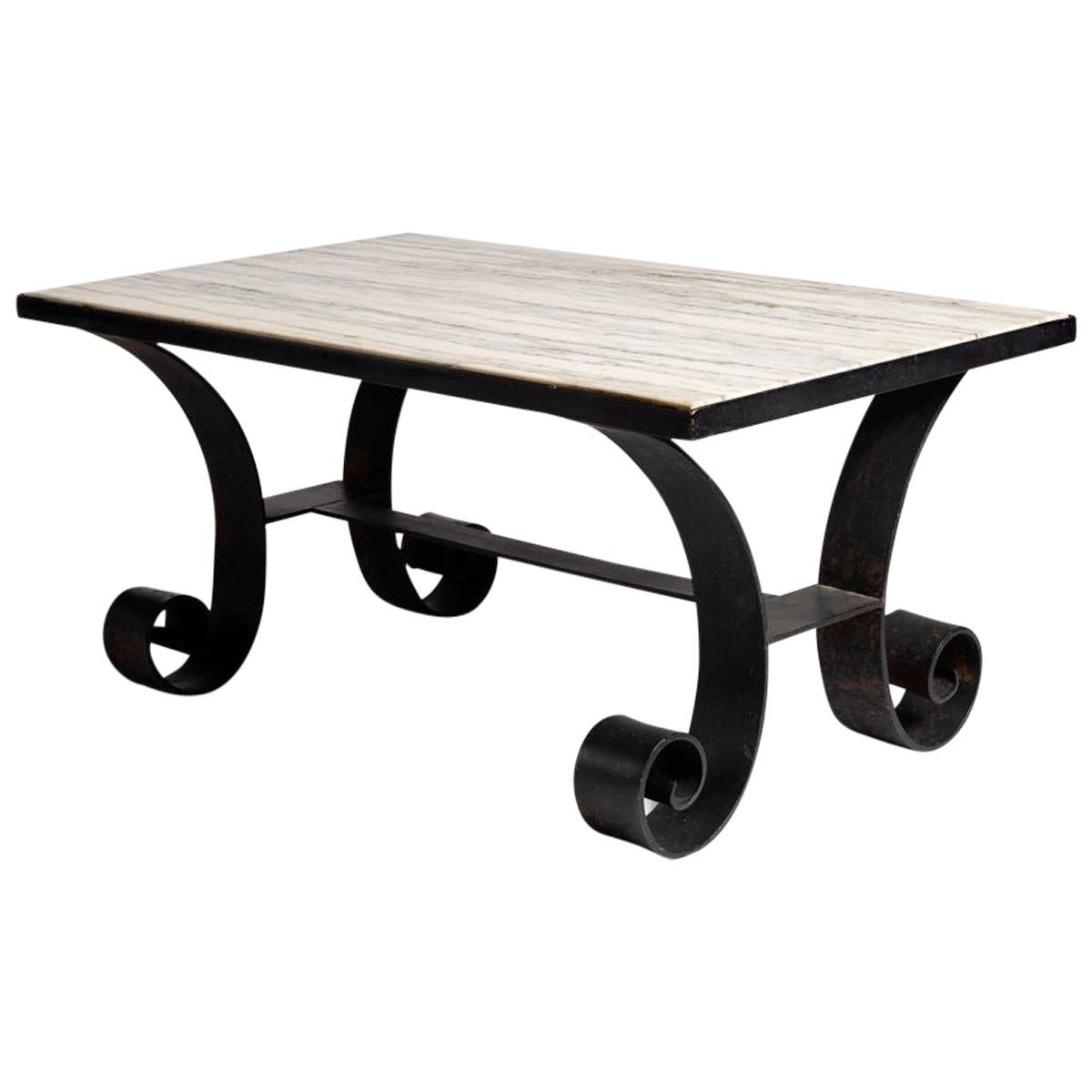 Rectangular Stone Topped Wrought-Iron Coffee Table, French, circa 1920s For Sale