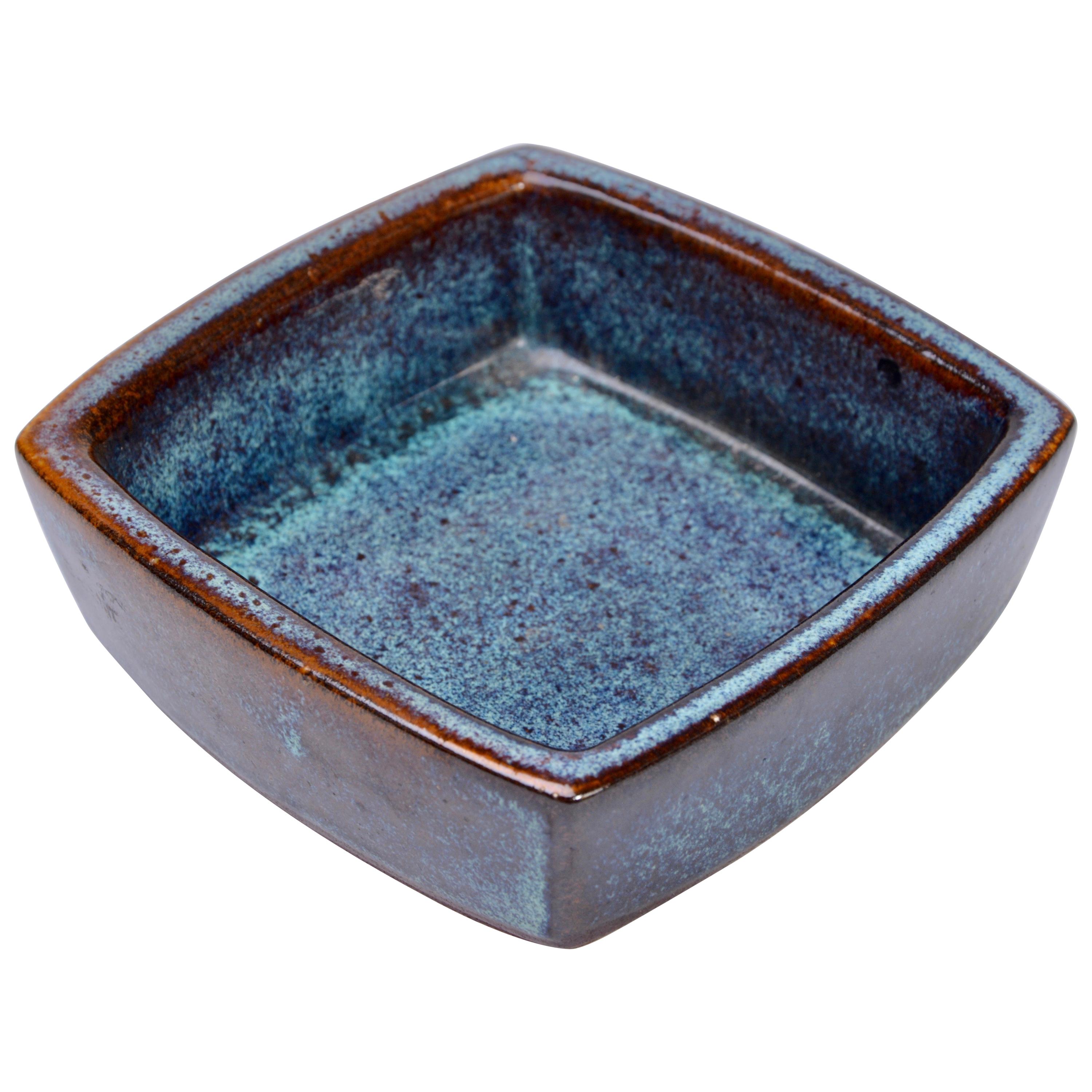 Danish Mid-Century Modern Blue rectangular Stoneware bowl by Stogo