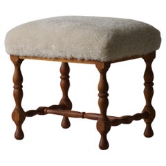 Rectangular Stool in Oak, Reupholstered in Lambswool, Danish Cabinetmaker, 1950s