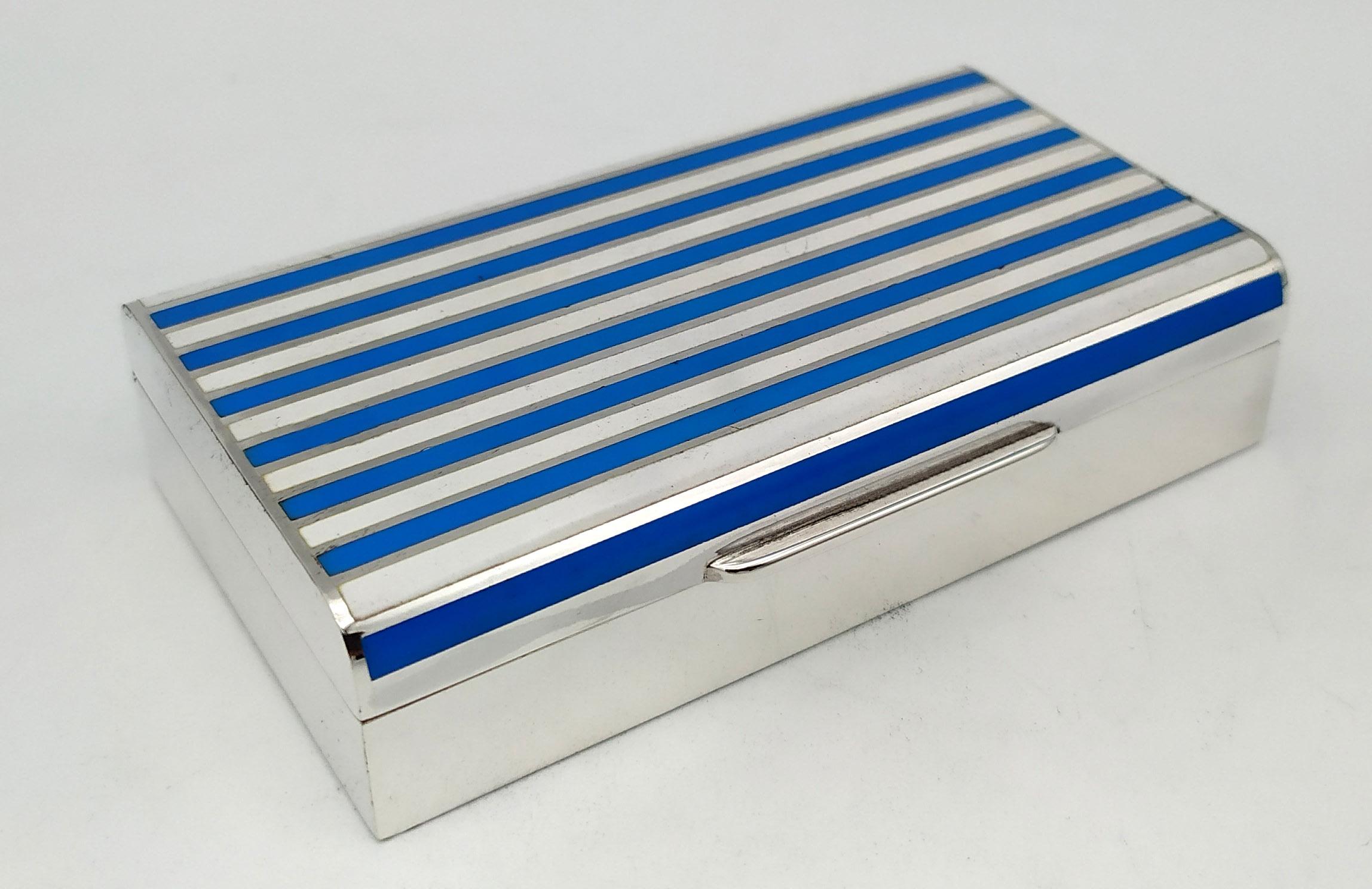 Rectangular table cigarette case two-tone fire-enamelled stripes Salimbeni. In Excellent Condition For Sale In Firenze, FI