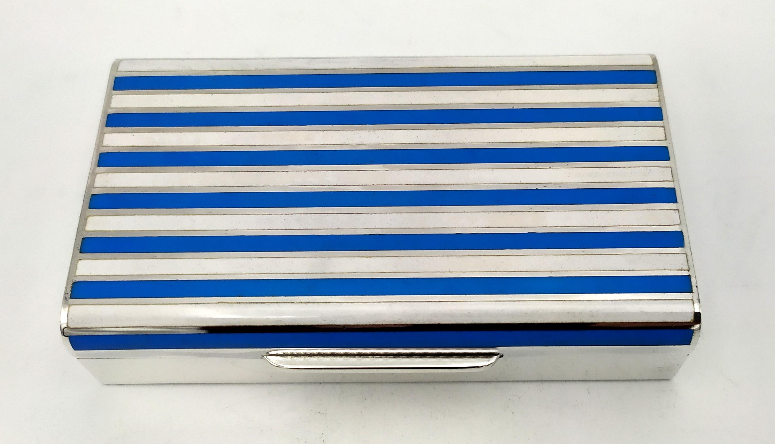Late 20th Century Rectangular table cigarette case two-tone fire-enamelled stripes Salimbeni. For Sale