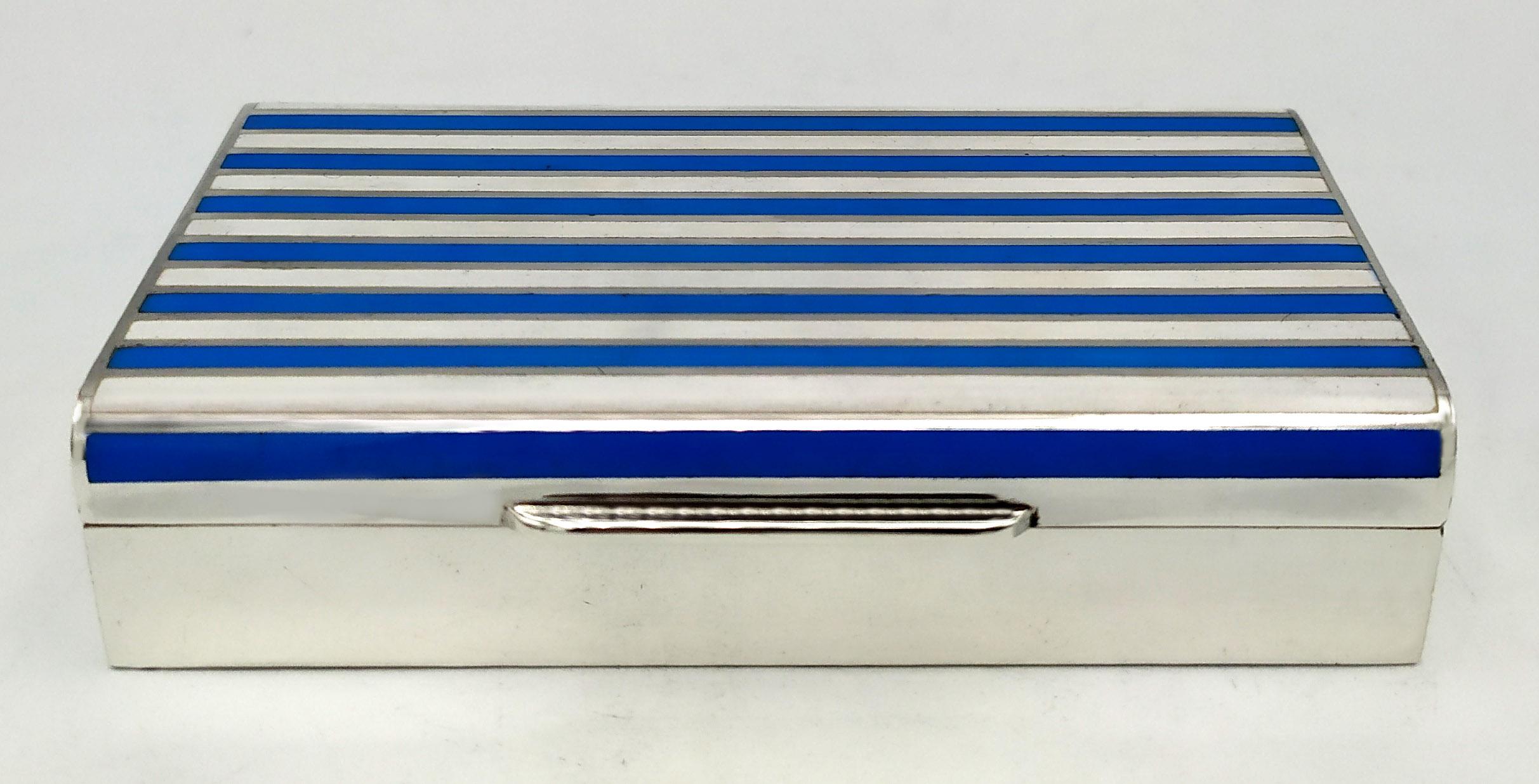 Sterling Silver Rectangular table cigarette case two-tone fire-enamelled stripes Salimbeni. For Sale