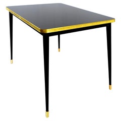 Table de salle à manger, stratifié brillant, laiton, pieds coniques, Diamond Black- L