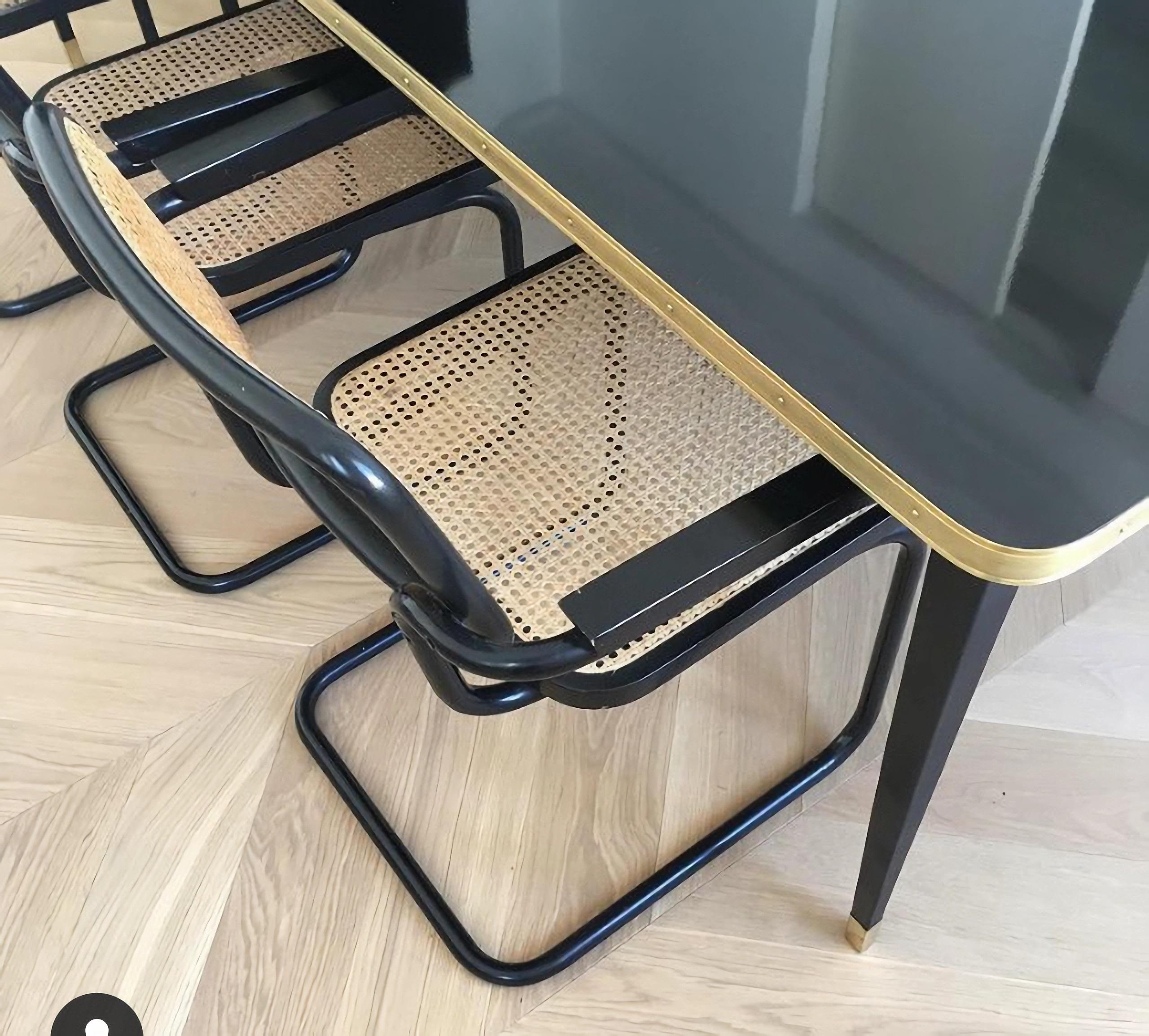 Dinning Table, High Gloss Laminate, Brass, Conic Legs, Diamond Black- M For Sale 8