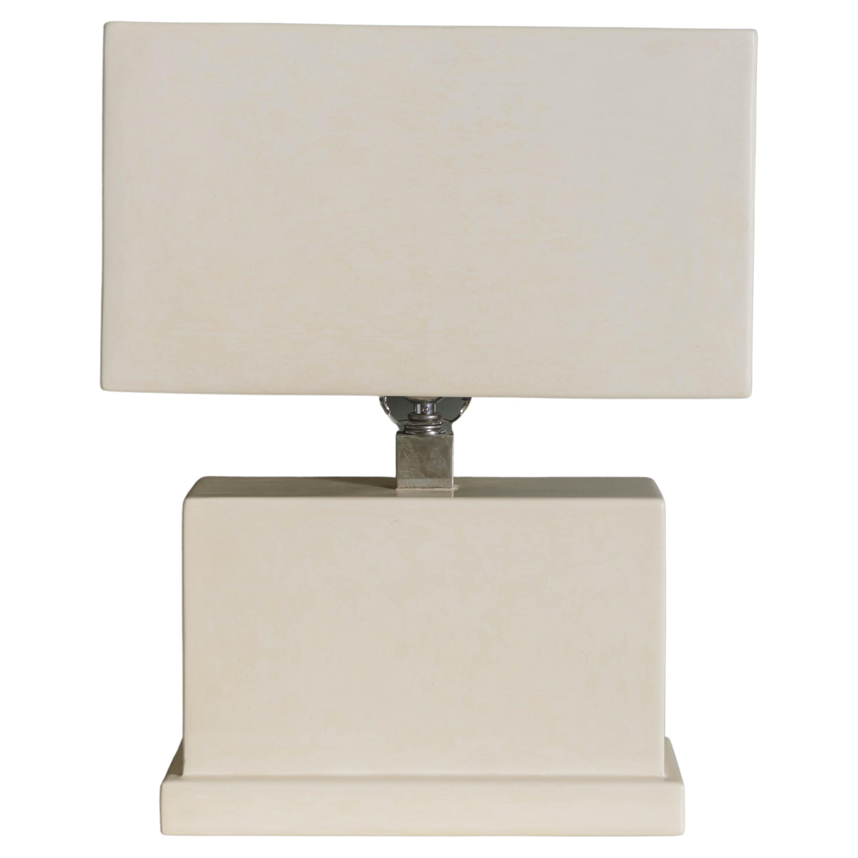 Rectangular Table Lamp and Shade Set in Cream Lacquer by Robert Kuo
